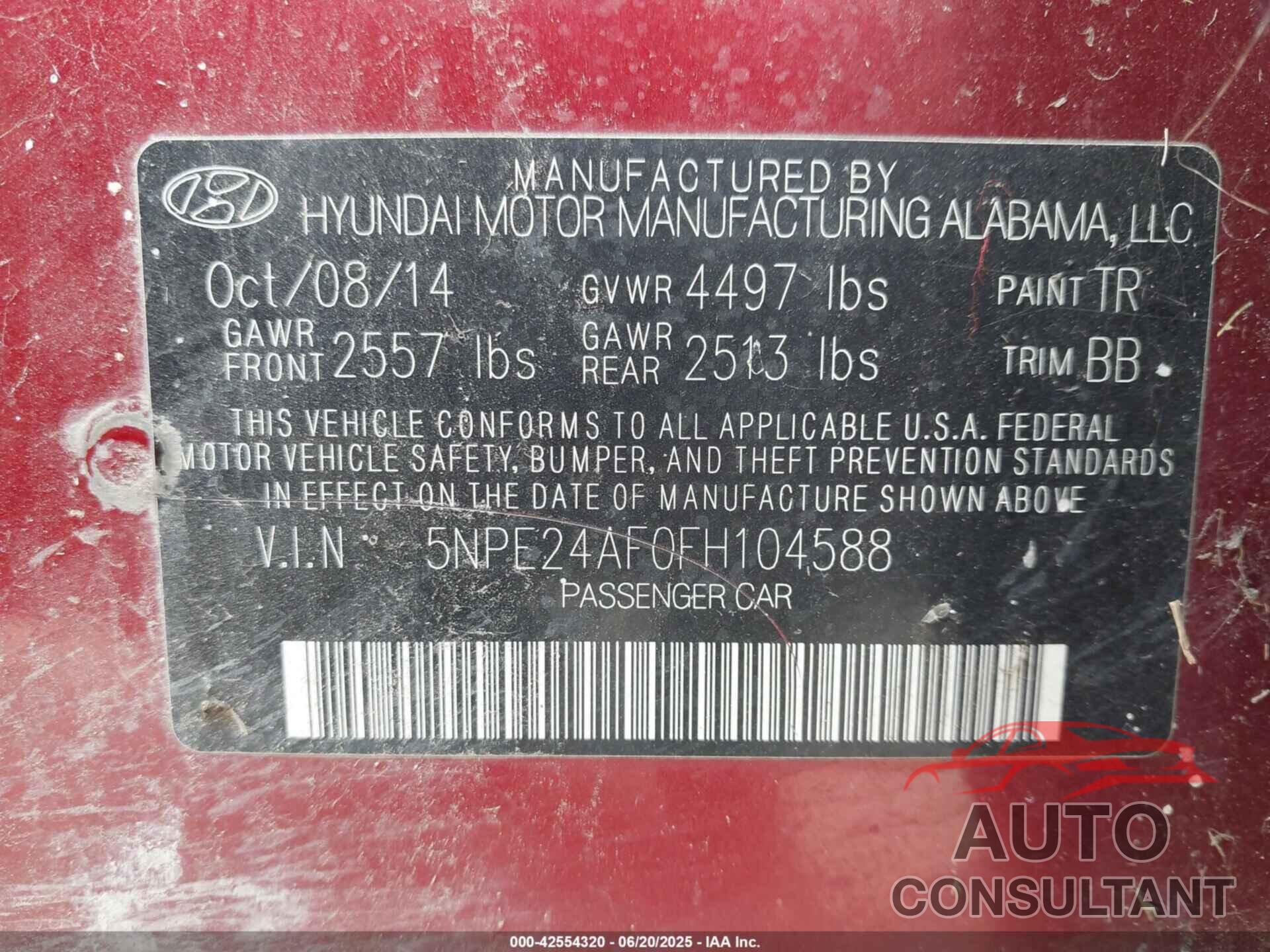 HYUNDAI SONATA 2015 - 5NPE24AF0FH104588