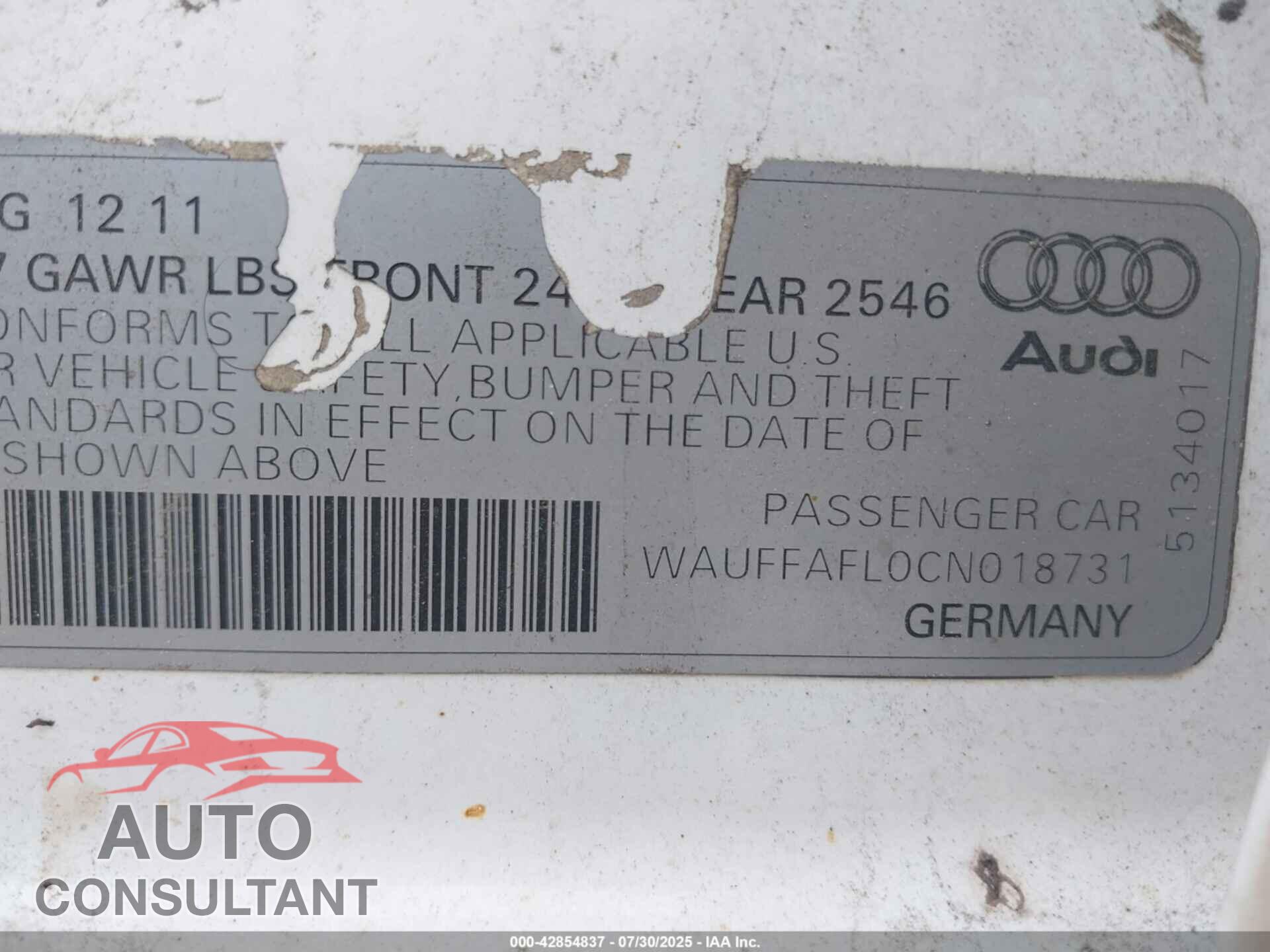 AUDI A4 2012 - WAUFFAFL0CN018731