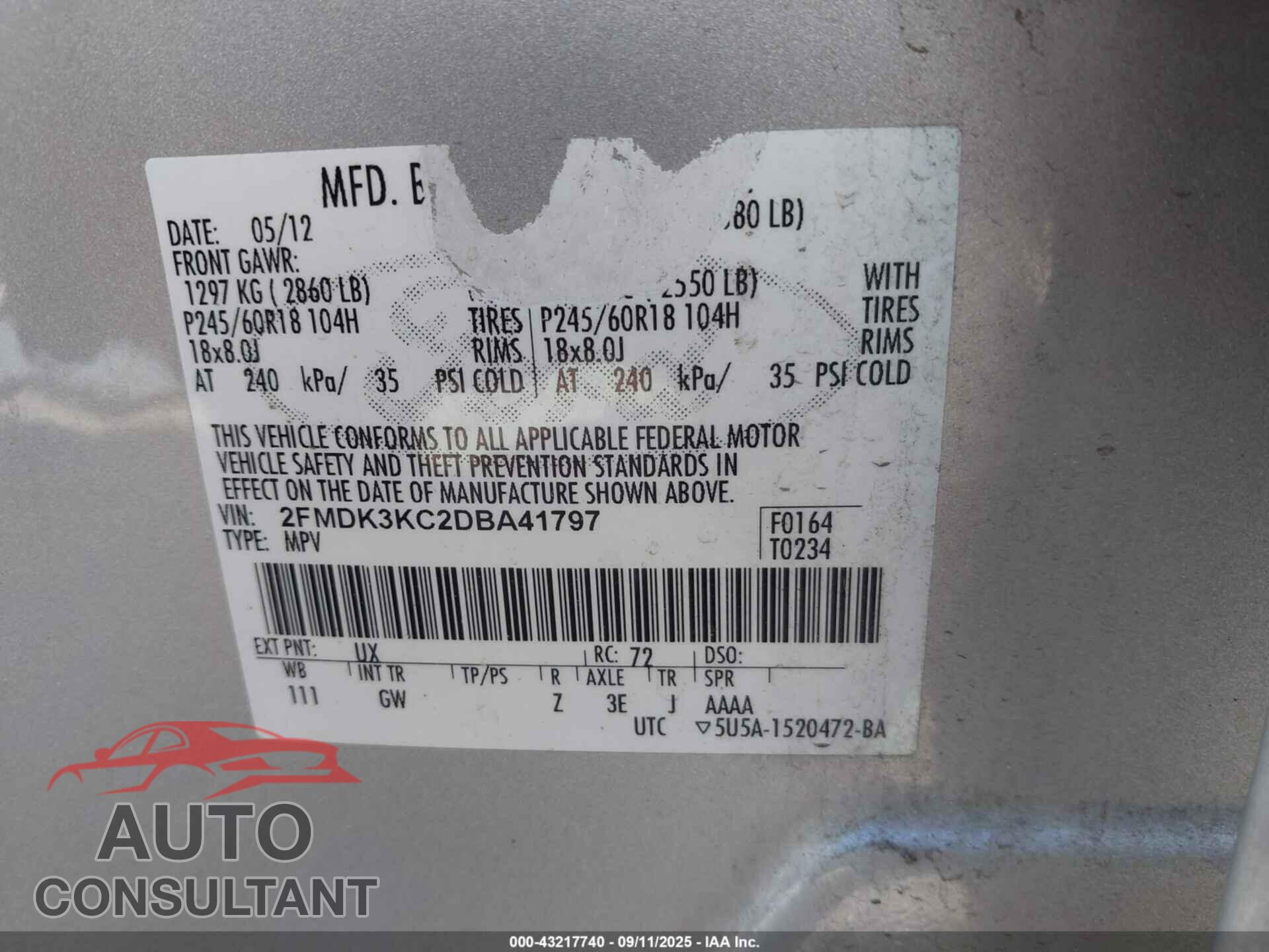 FORD EDGE 2013 - 2FMDK3KC2DBA41797