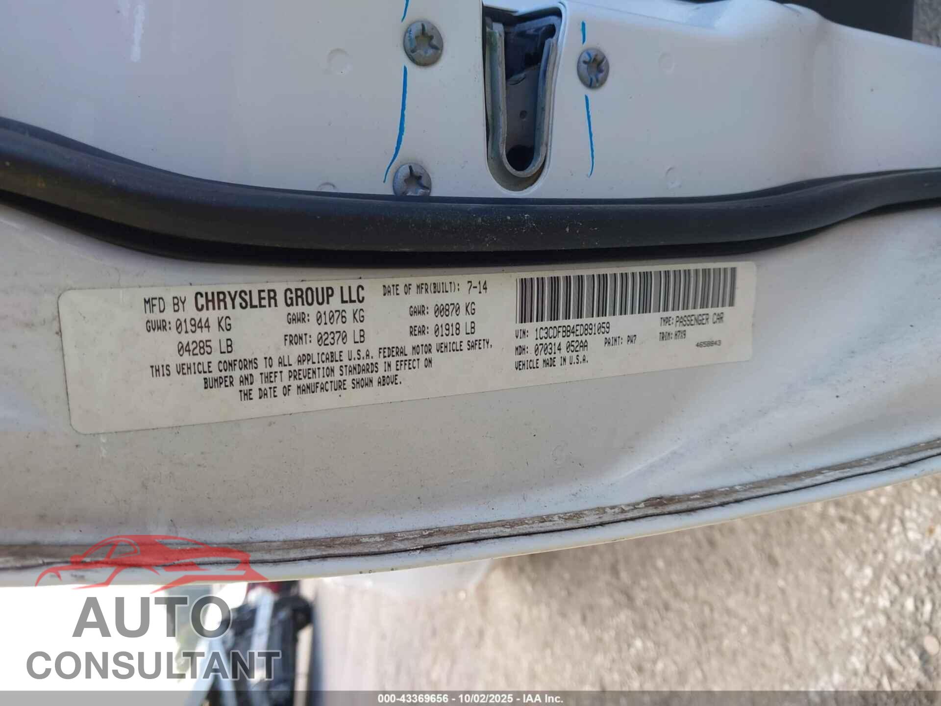 DODGE DART 2014 - 1C3CDFBB4ED891059