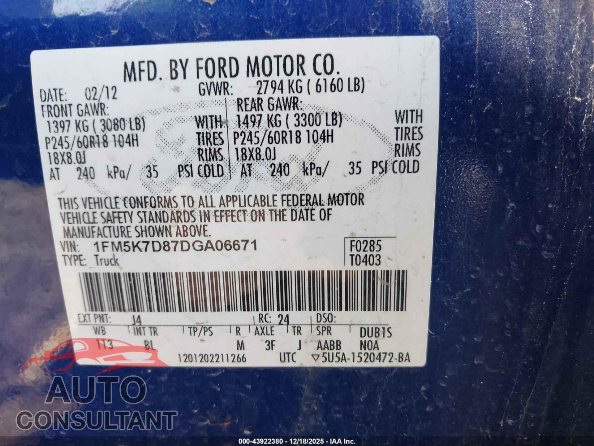FORD EXPLORER 2013 - 1FM5K7D87DGA06671
