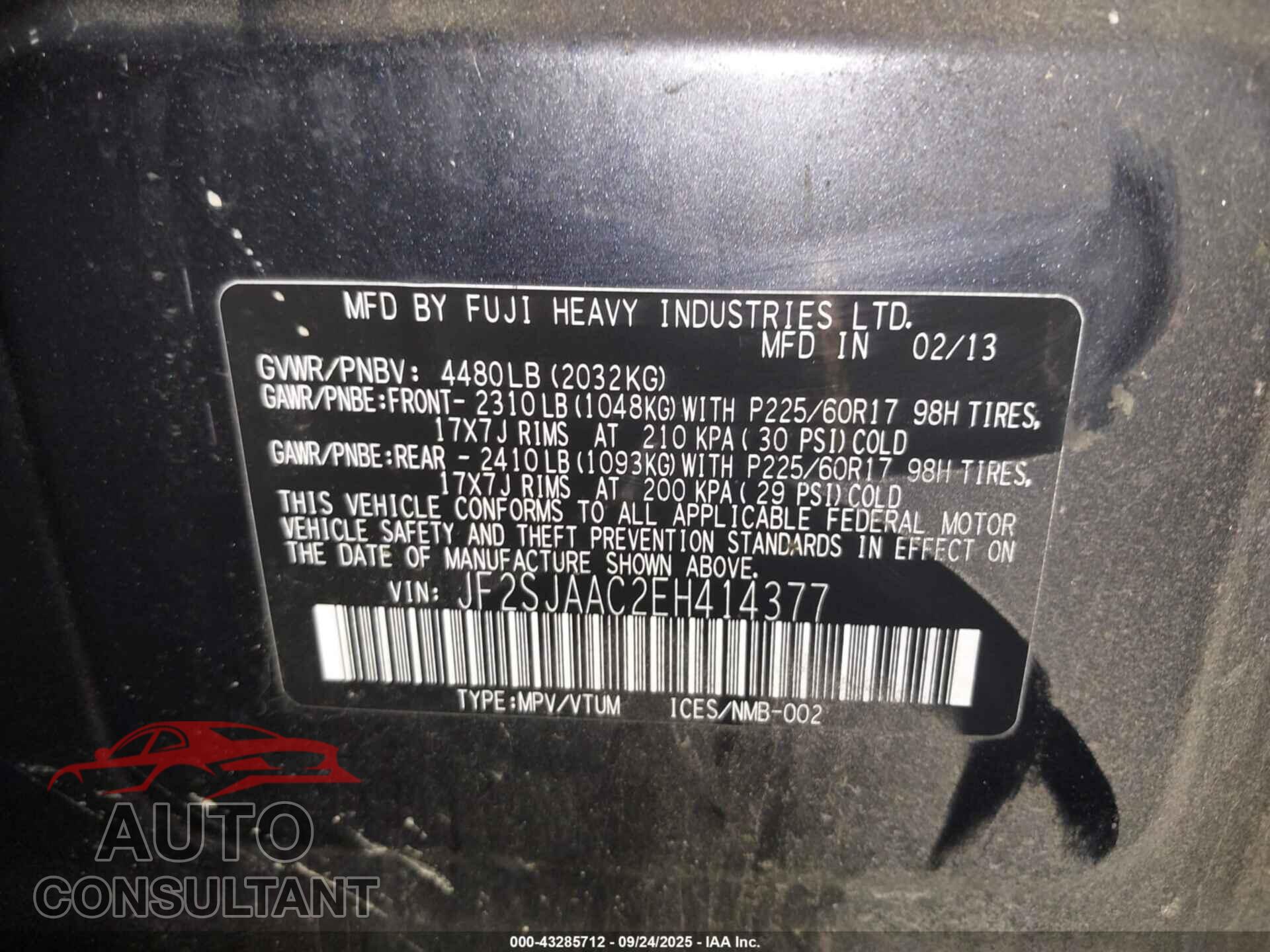 SUBARU FORESTER 2014 - JF2SJAAC2EH414377