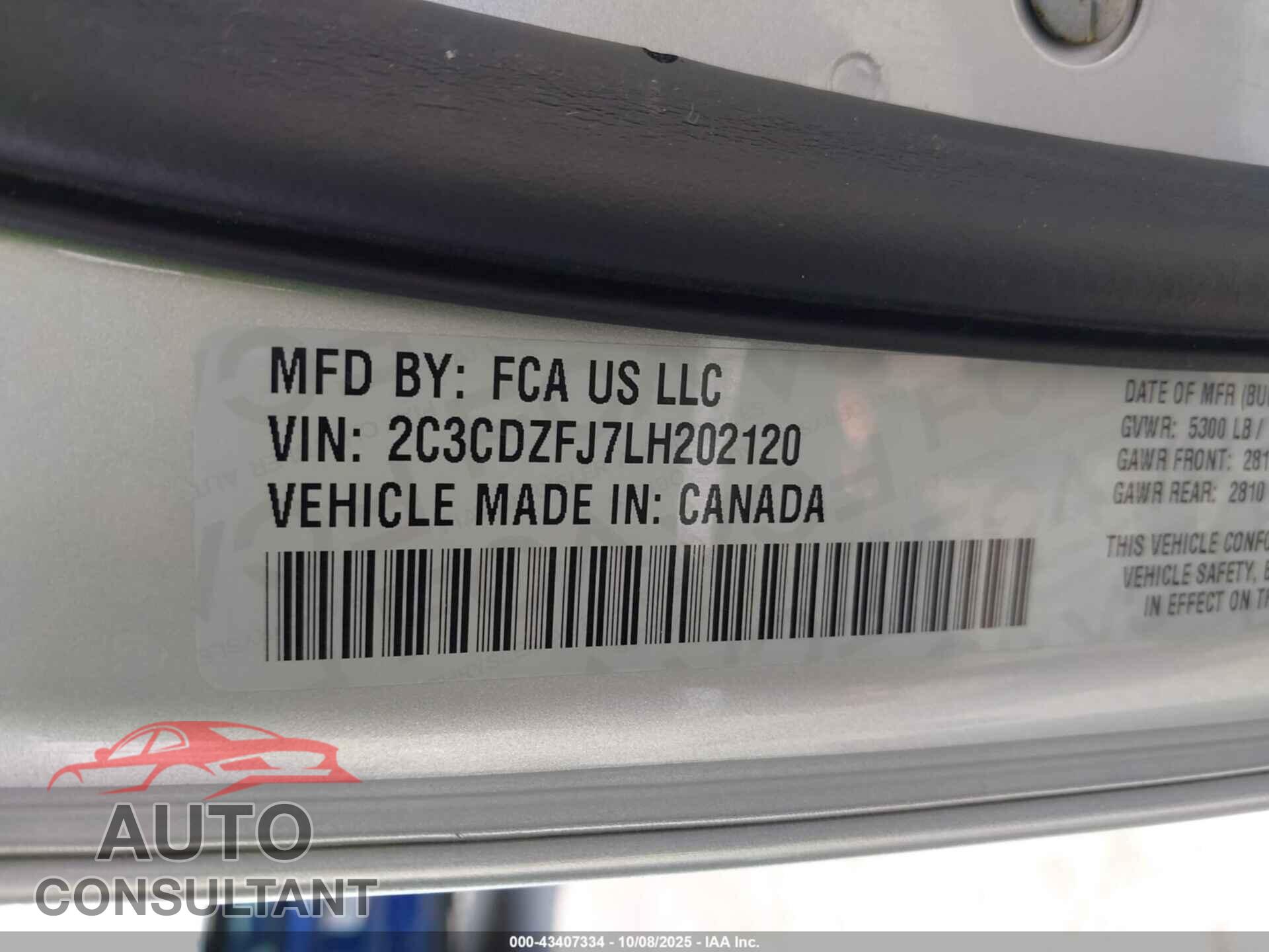 DODGE CHALLENGER 2020 - 2C3CDZFJ7LH202120