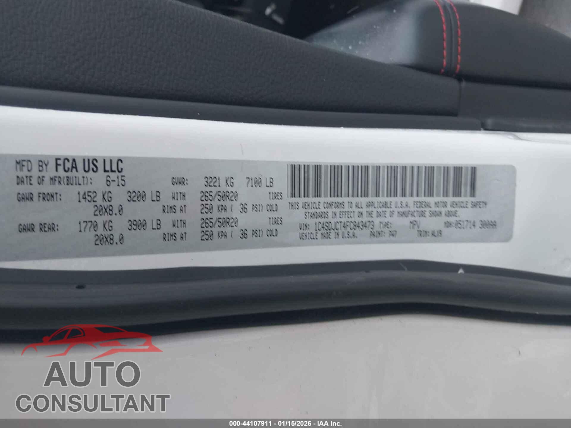 DODGE DURANGO 2015 - 1C4SDJCT4FC843473