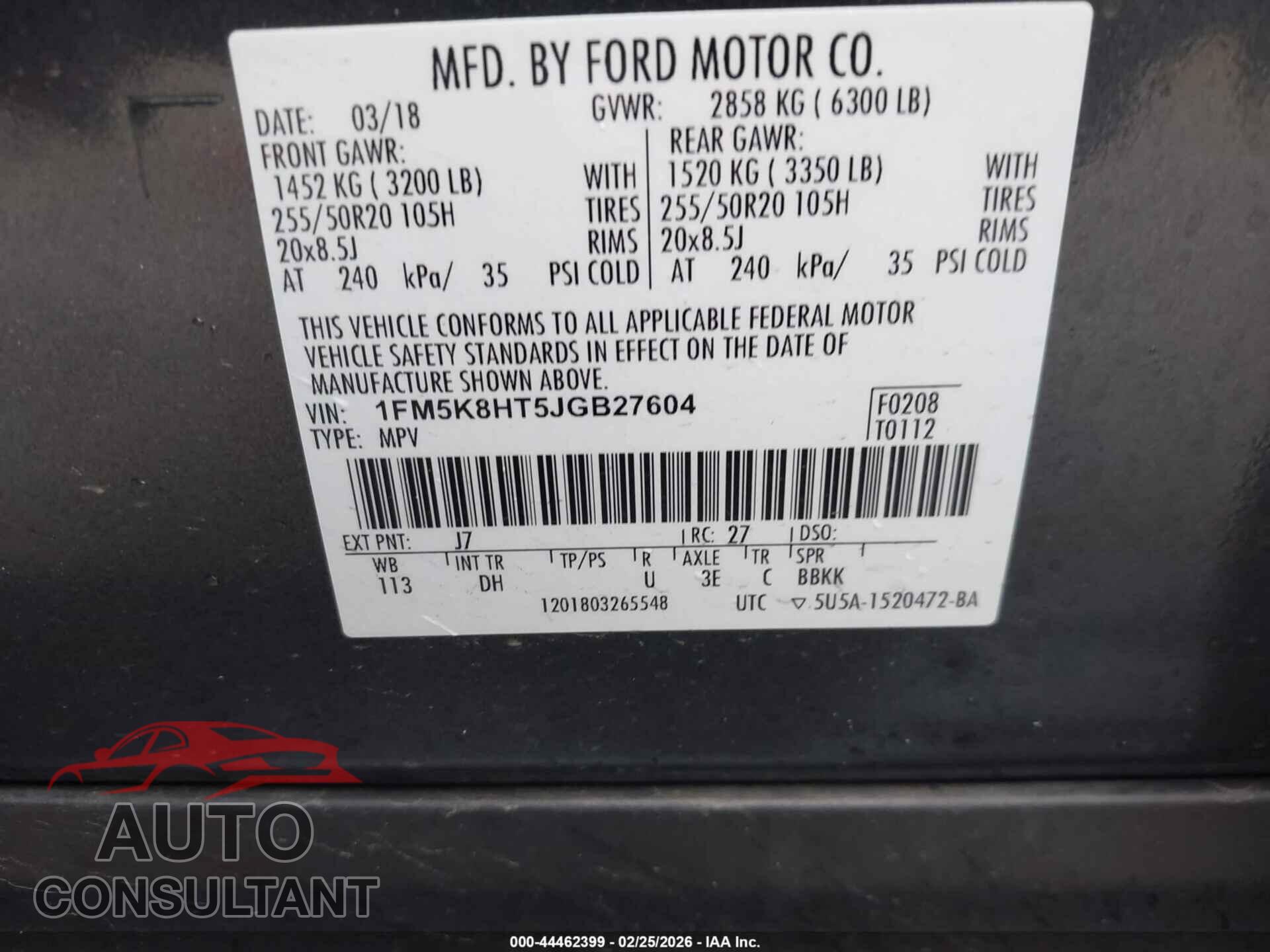 FORD EXPLORER 2018 - 1FM5K8HT5JGB27604
