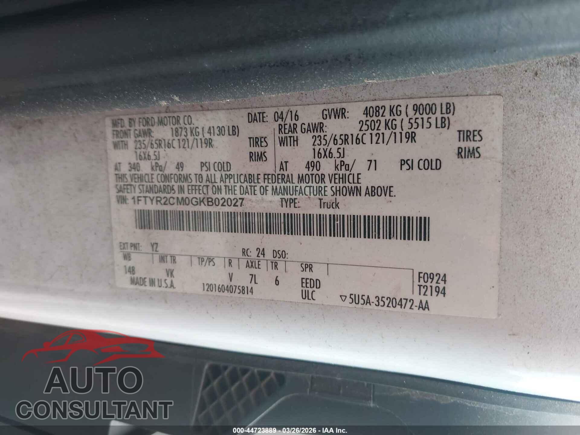 FORD TRANSIT-250 2016 - 1FTYR2CM0GKB02027