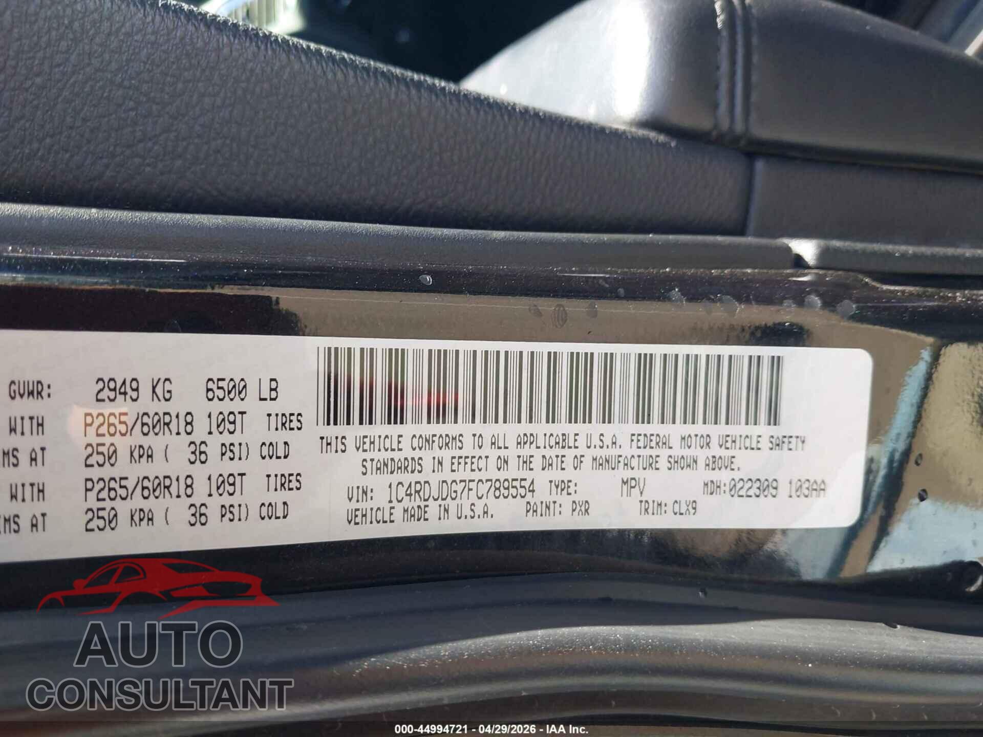 DODGE DURANGO 2015 - 1C4RDJDG7FC789554