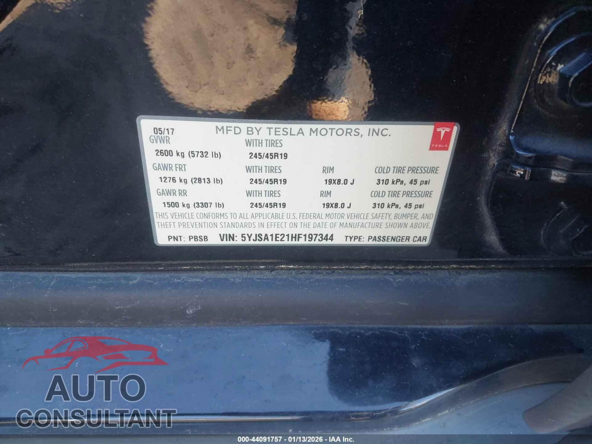 TESLA MODEL S 2017 - 5YJSA1E21HF197344