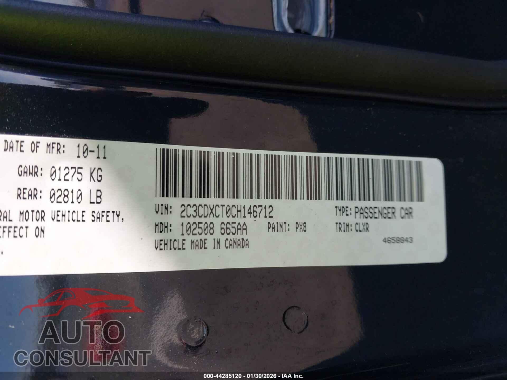 DODGE CHARGER 2012 - 2C3CDXCT0CH146712