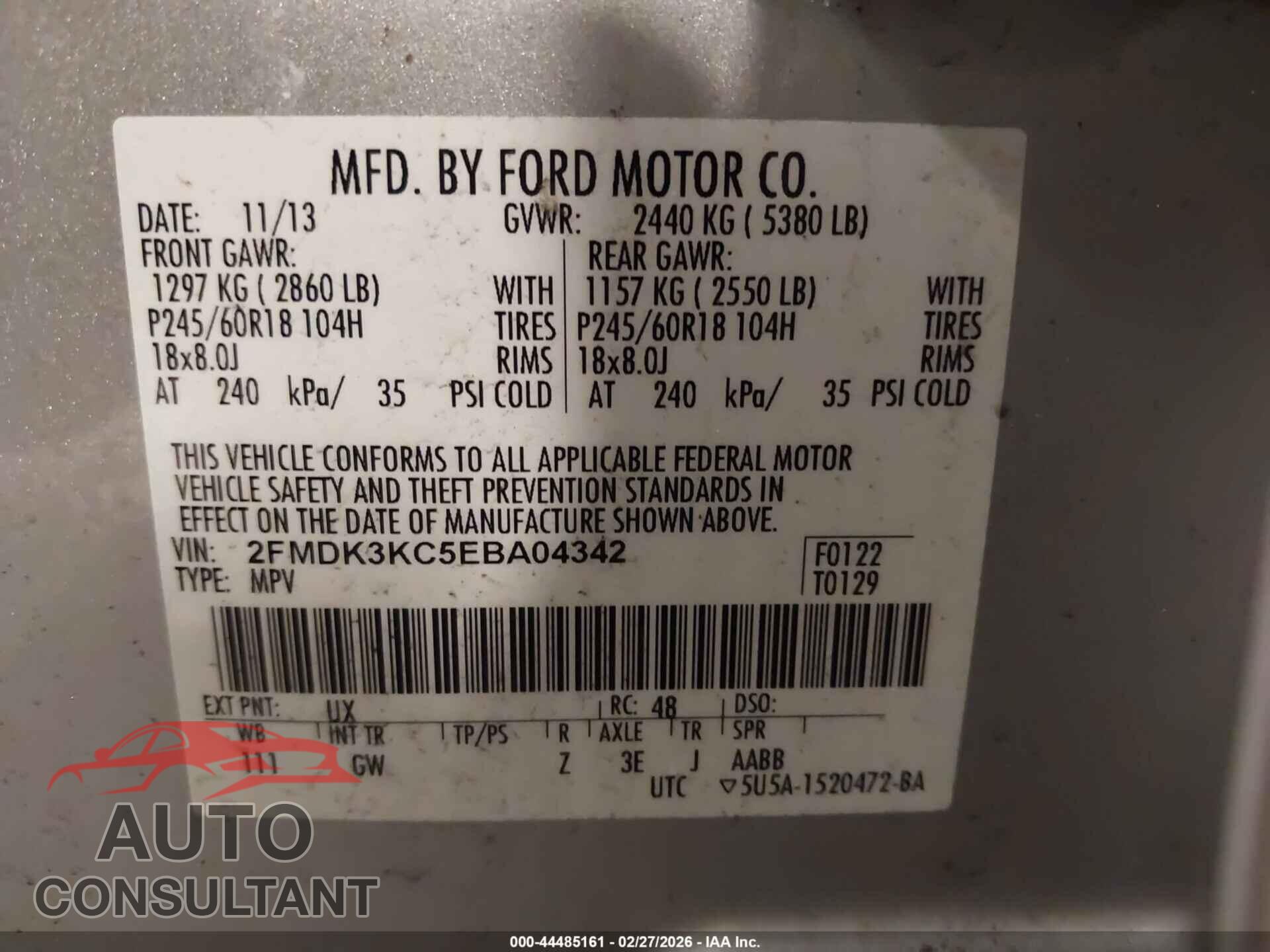 FORD EDGE 2014 - 2FMDK3KC5EBA04342