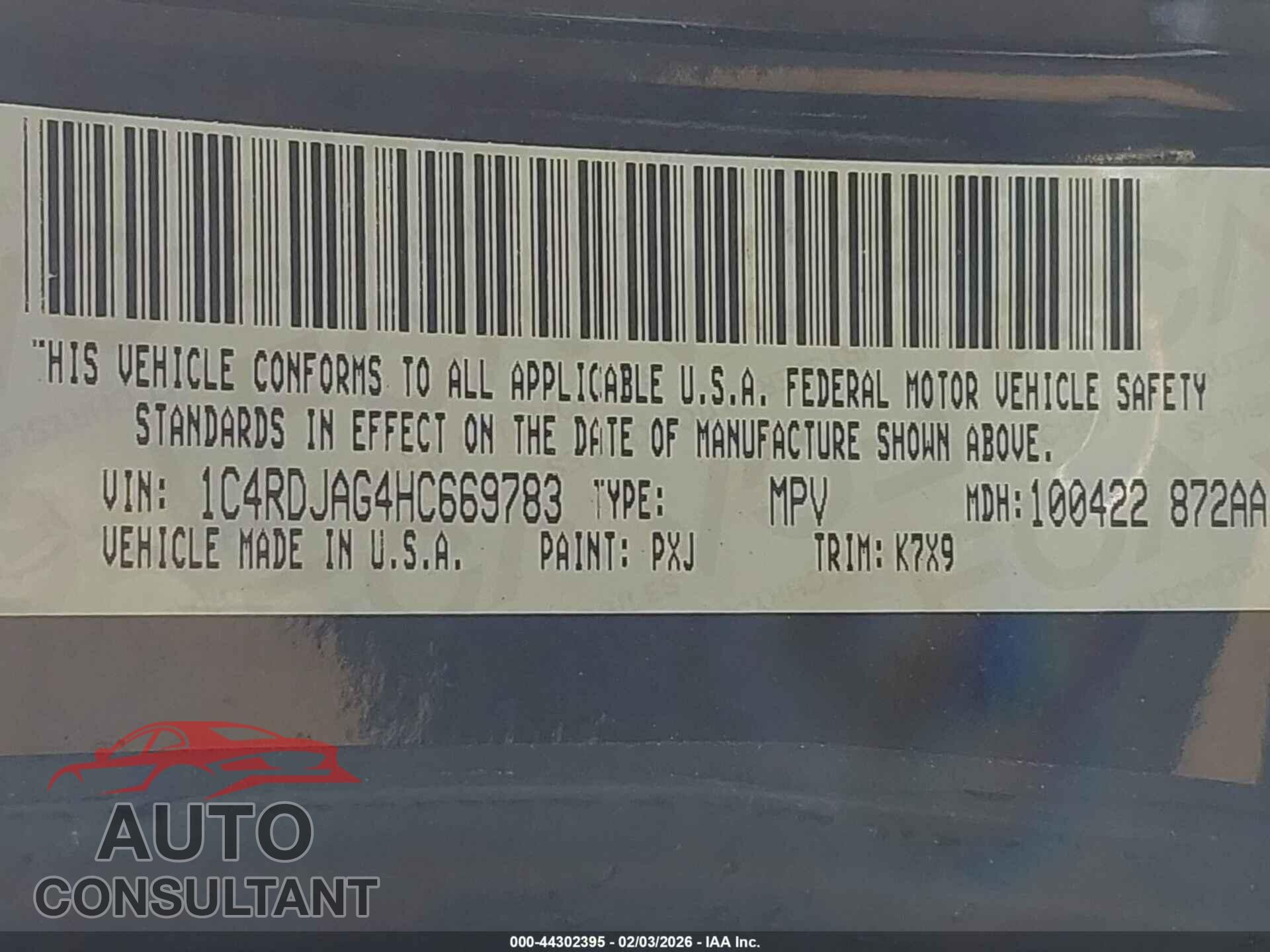 DODGE DURANGO 2017 - 1C4RDJAG4HC669783