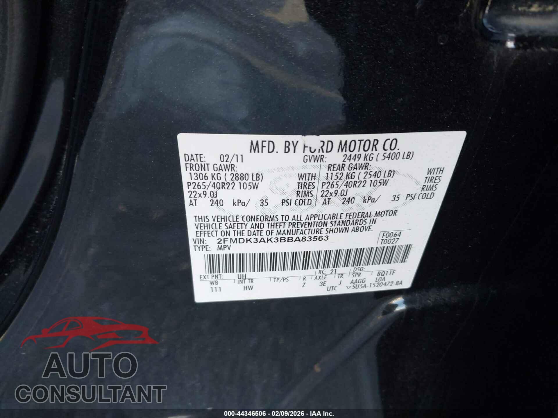 FORD EDGE 2011 - 2FMDK3AK3BBA83563