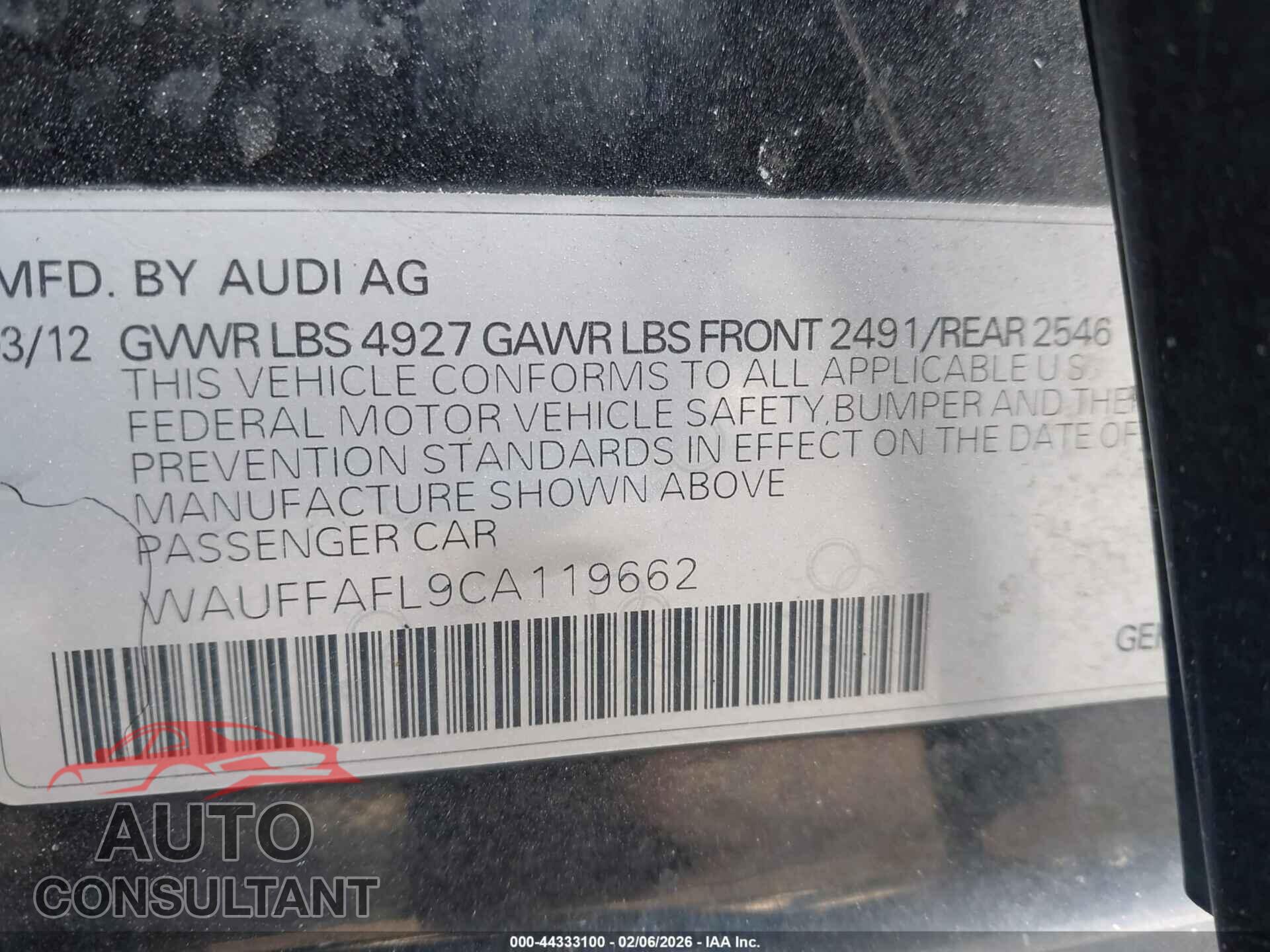 AUDI A4 2012 - WAUFFAFL9CA119662