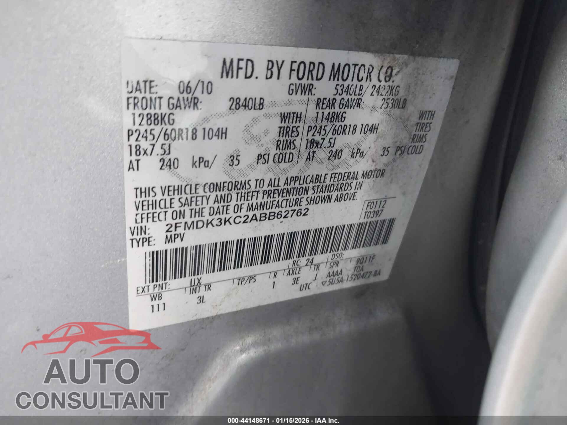 FORD EDGE 2010 - 2FMDK3KC2ABB62762