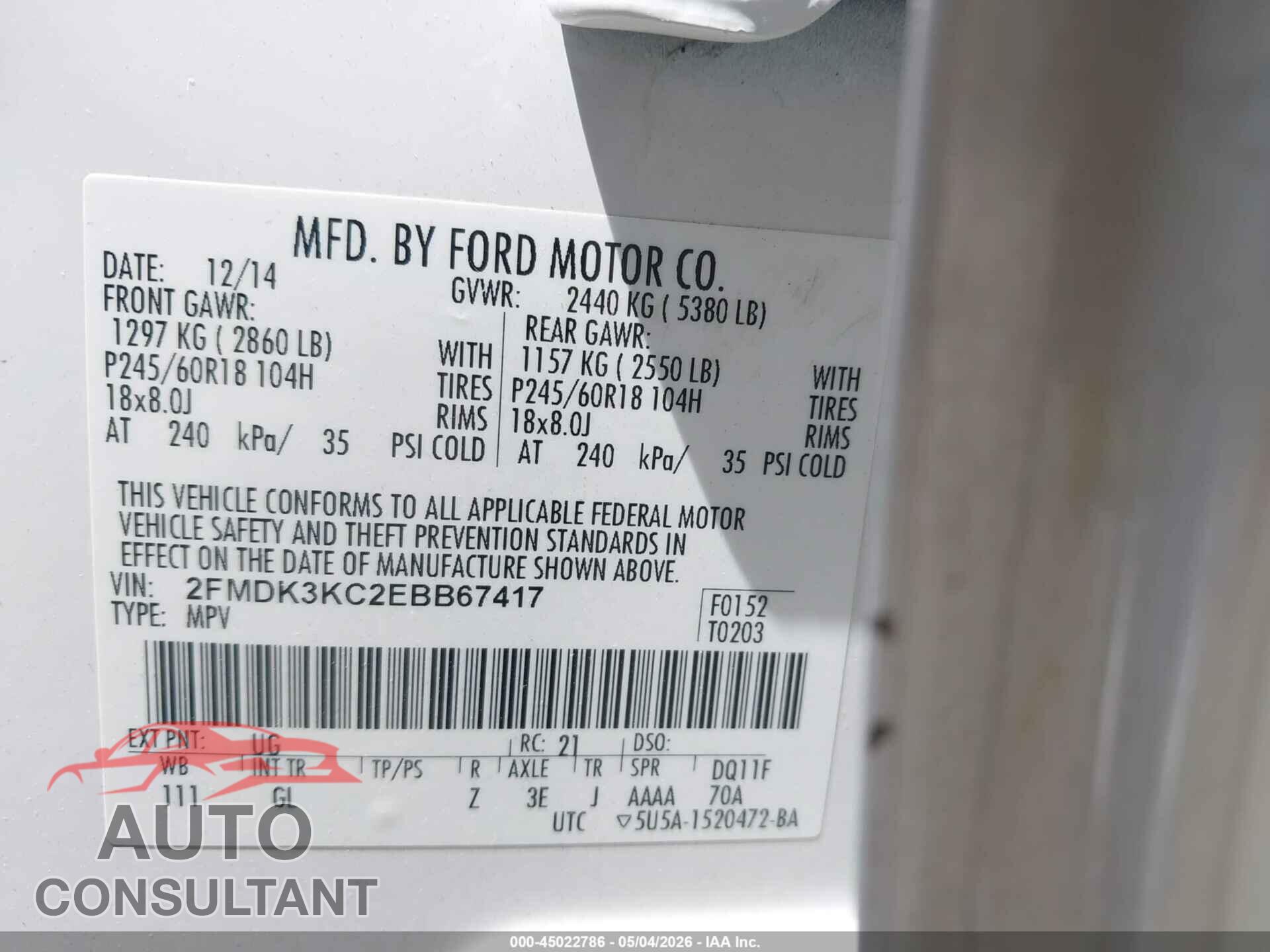 FORD EDGE 2014 - 2FMDK3KC2EBB67417