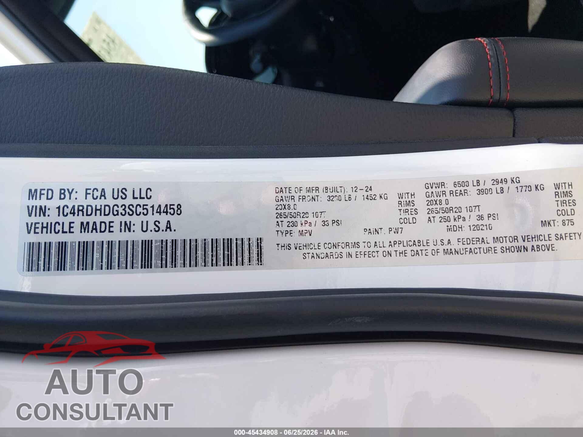 DODGE DURANGO 2025 - 1C4RDHDG3SC514458