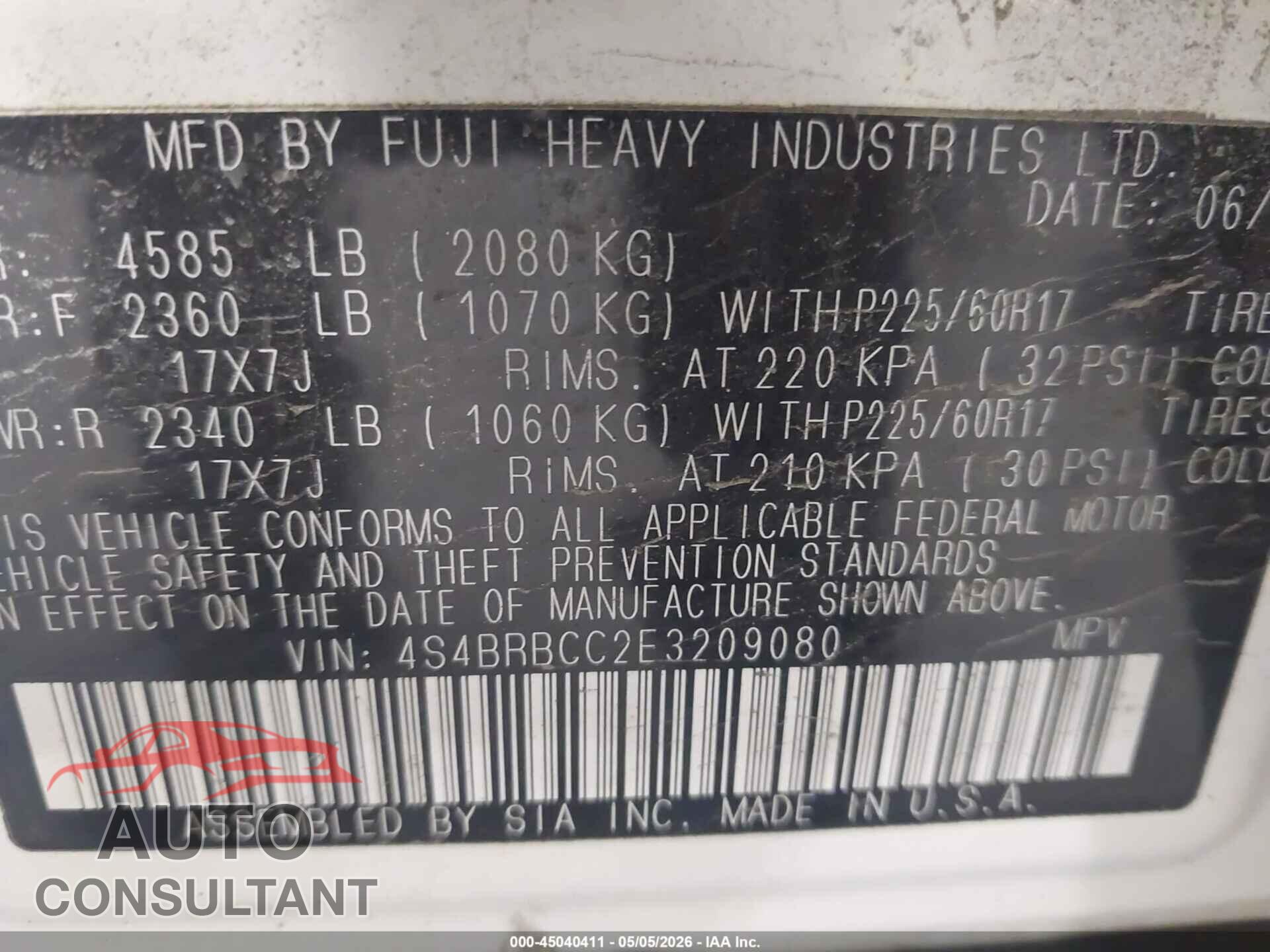 SUBARU OUTBACK 2014 - 4S4BRBCC2E3209080