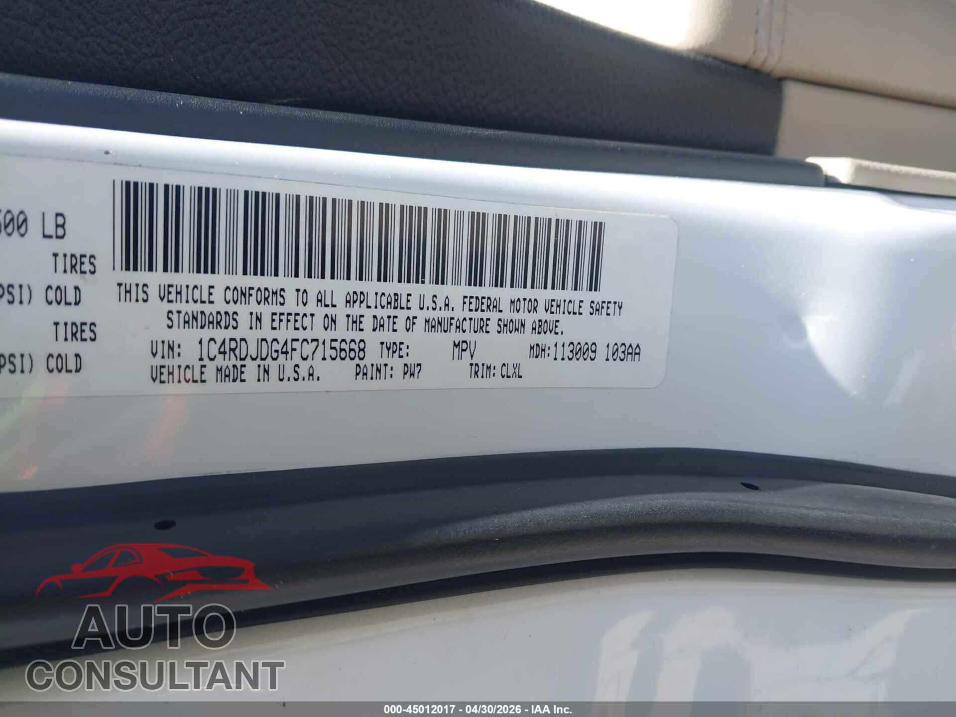 DODGE DURANGO 2015 - 1C4RDJDG4FC715668