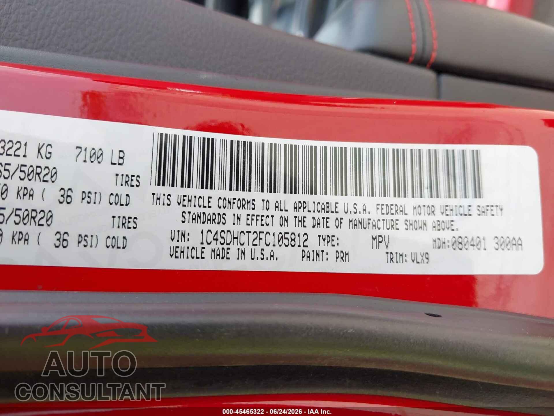 DODGE DURANGO 2015 - 1C4SDHCT2FC105812
