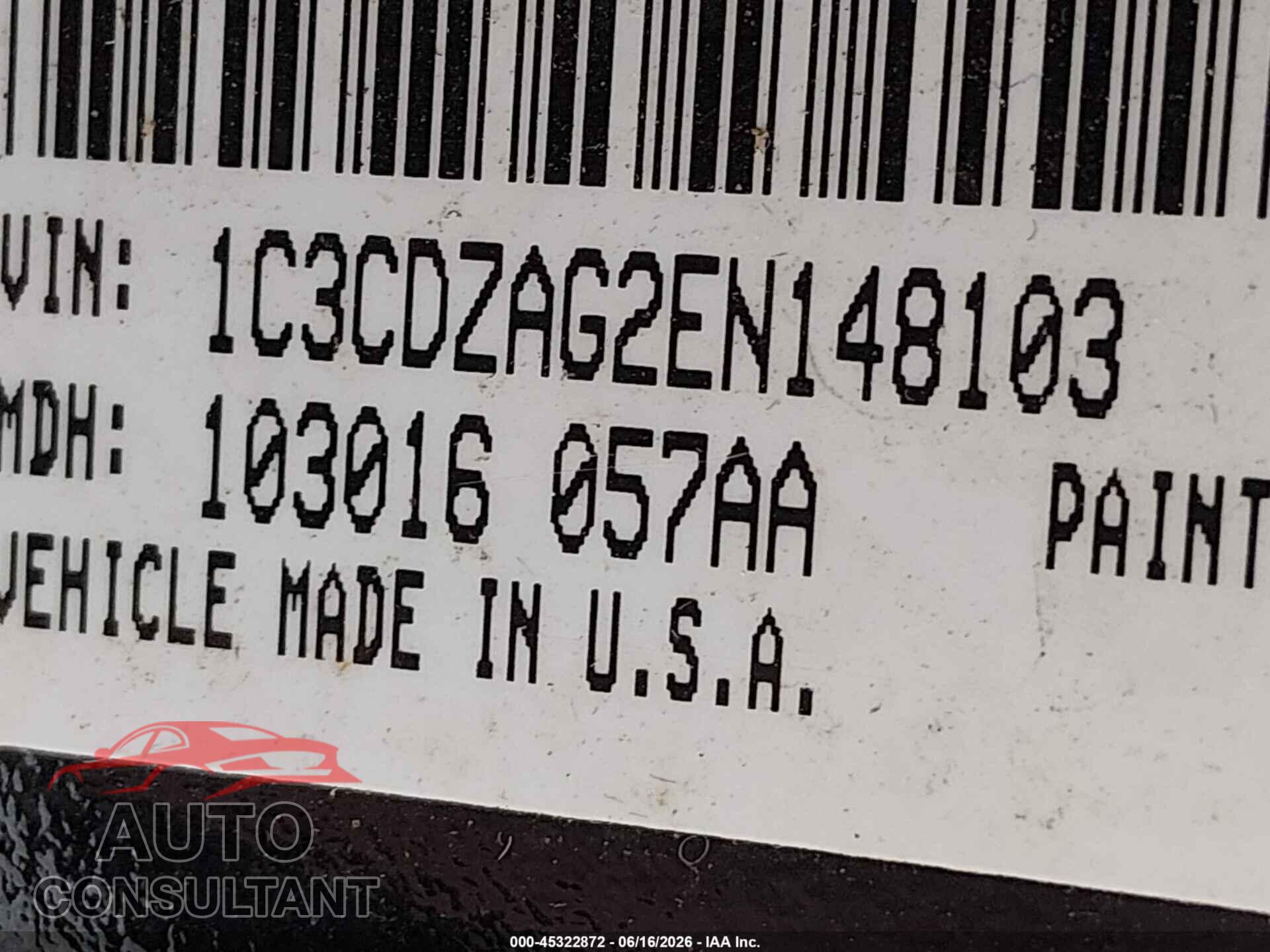 DODGE AVENGER 2014 - 1C3CDZAG2EN148103
