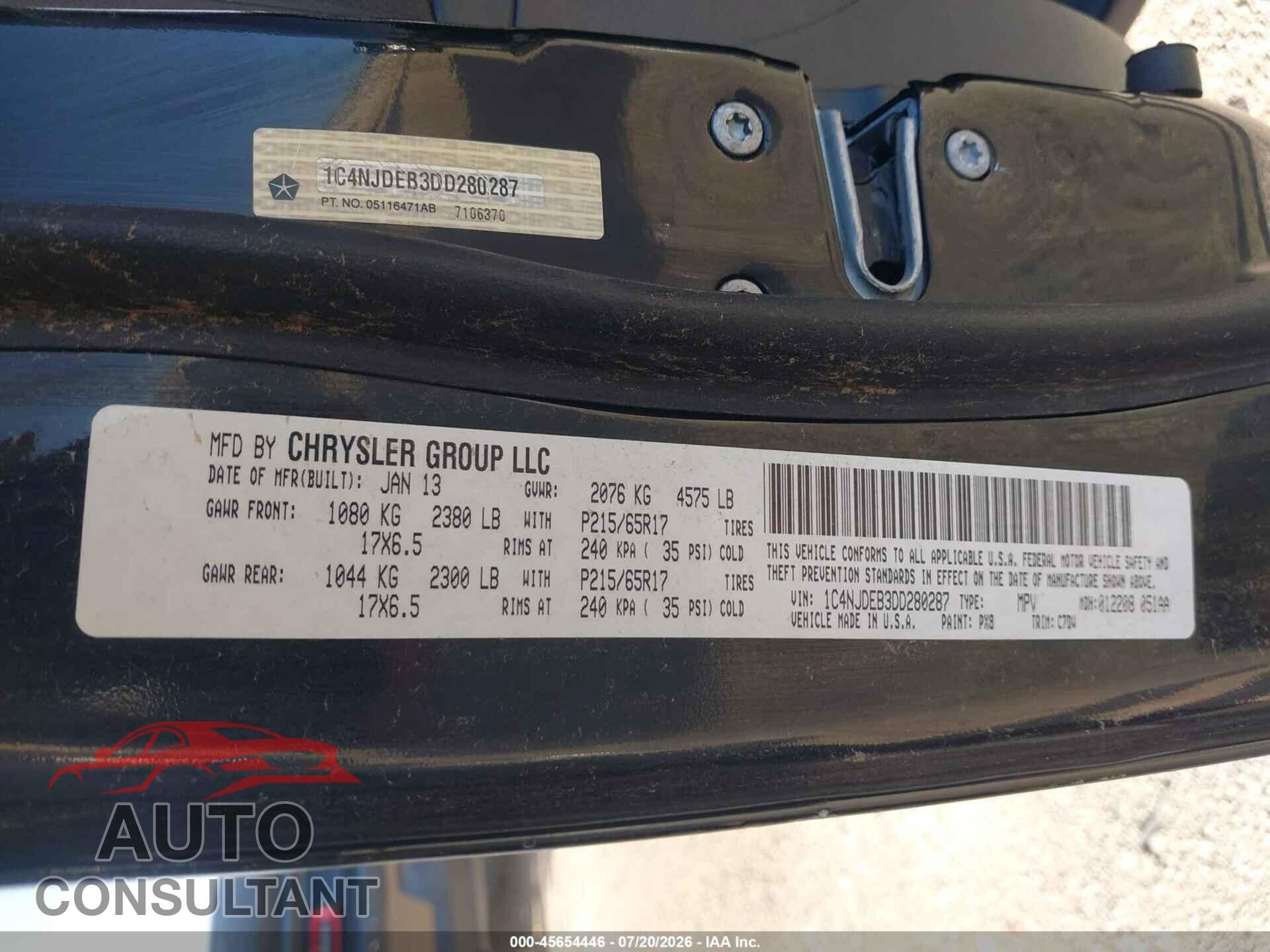 JEEP COMPASS 2013 - 1C4NJDEB3DD280287
