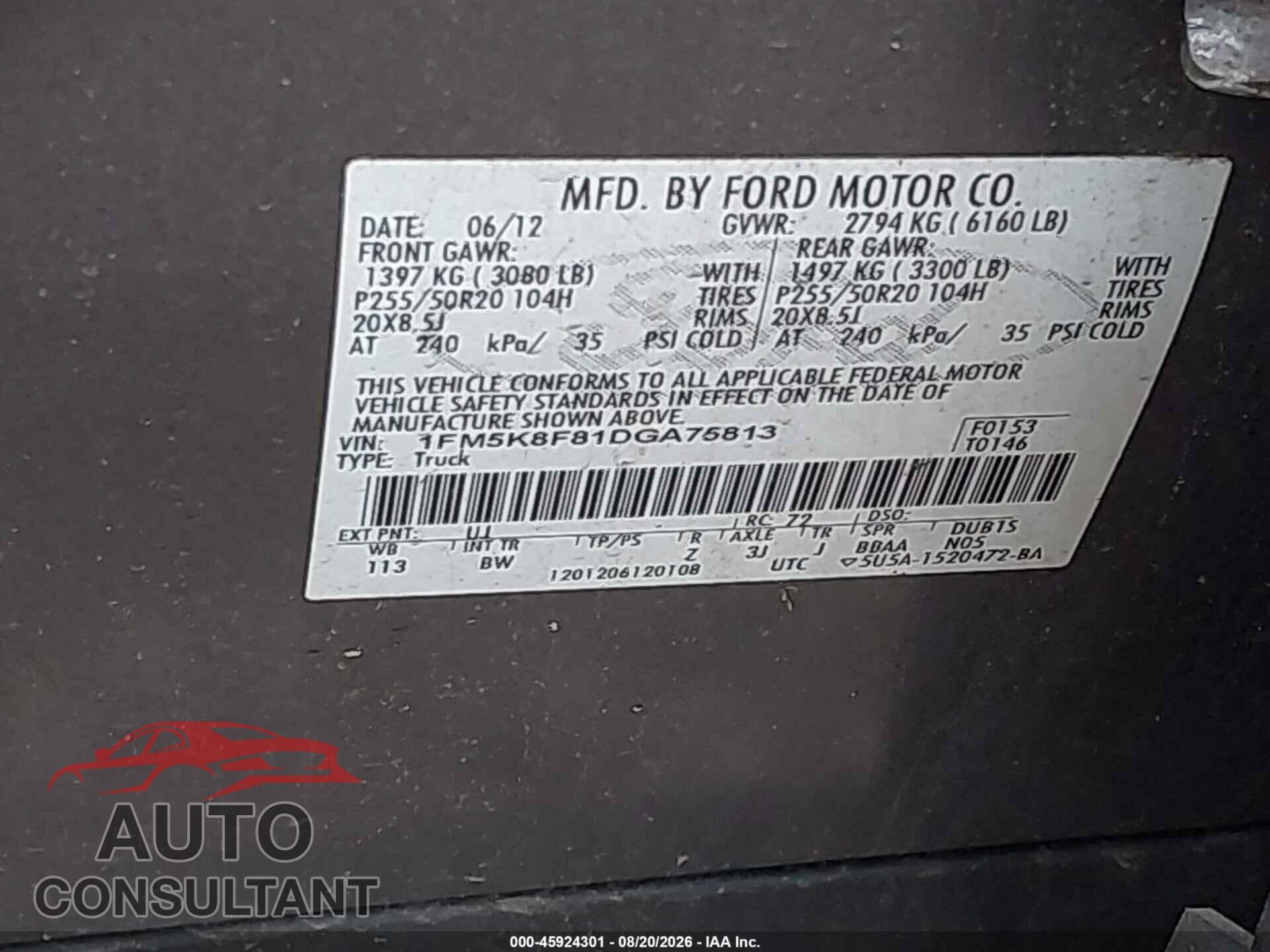 FORD EXPLORER 2013 - 1FM5K8F81DGA75813