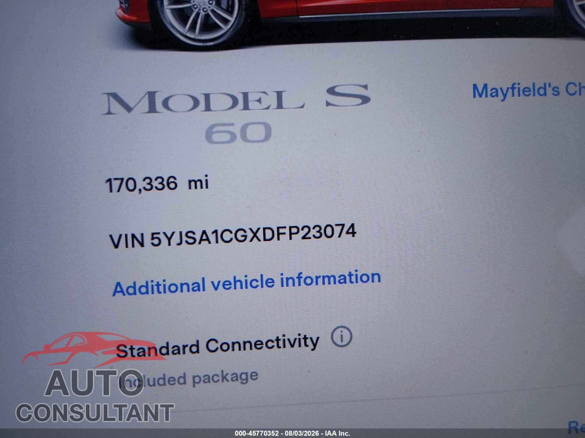 TESLA MODEL S 2013 - 5YJSA1CGXDFP23074