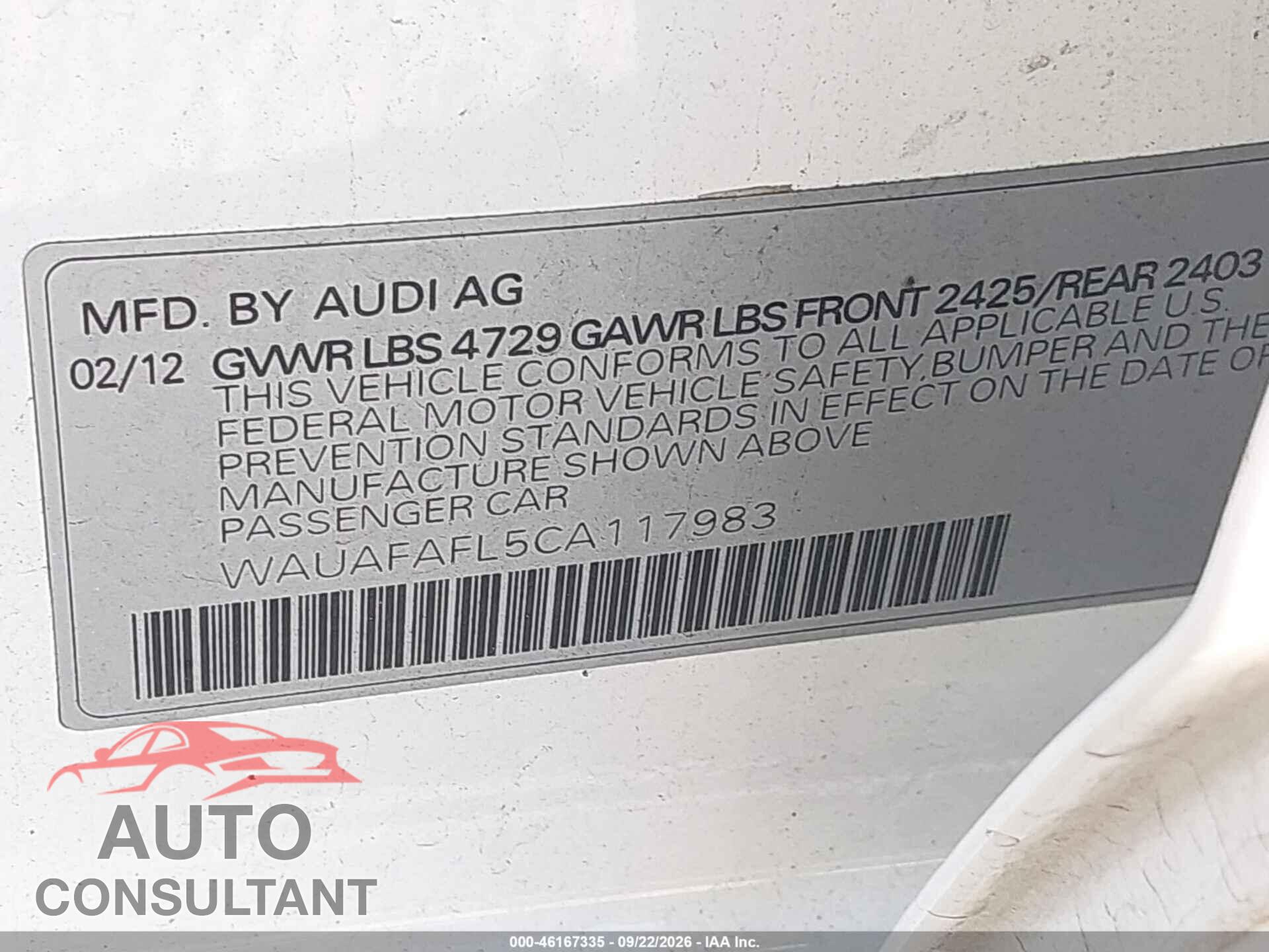 AUDI A4 2012 - WAUAFAFL5CA117983