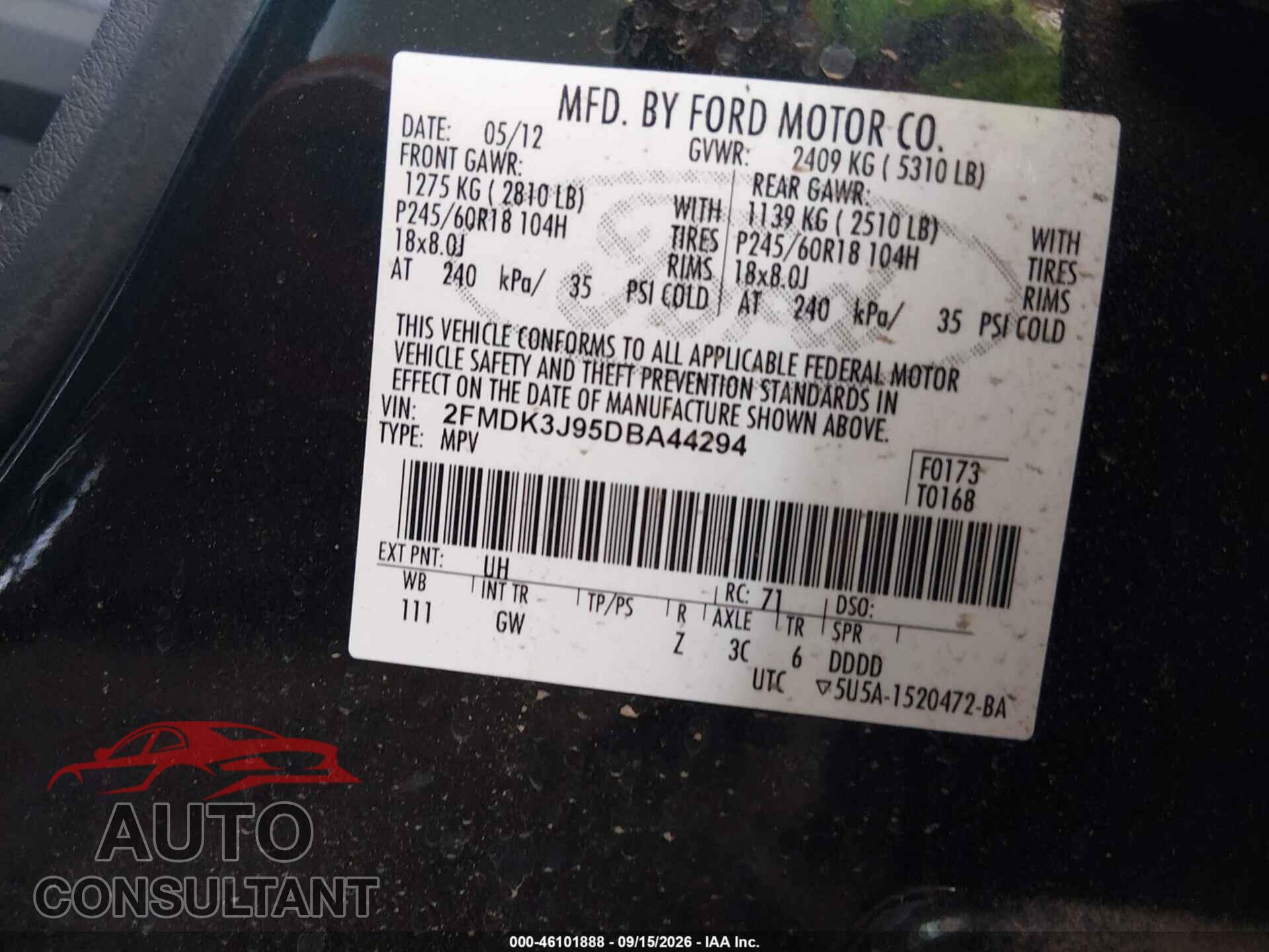FORD EDGE 2013 - 2FMDK3J95DBA44294