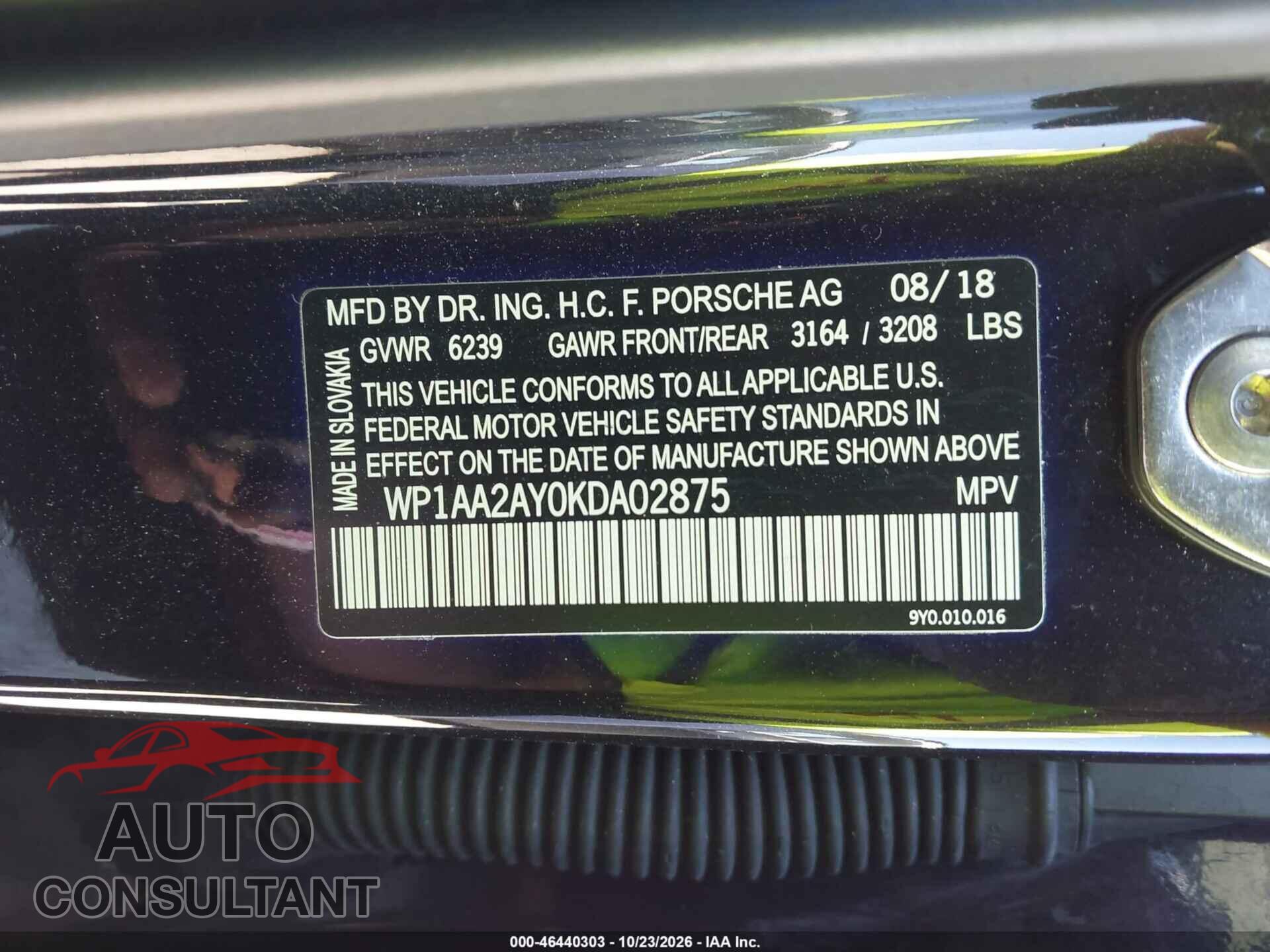 PORSCHE CAYENNE 2019 - WP1AA2AY0KDA02875
