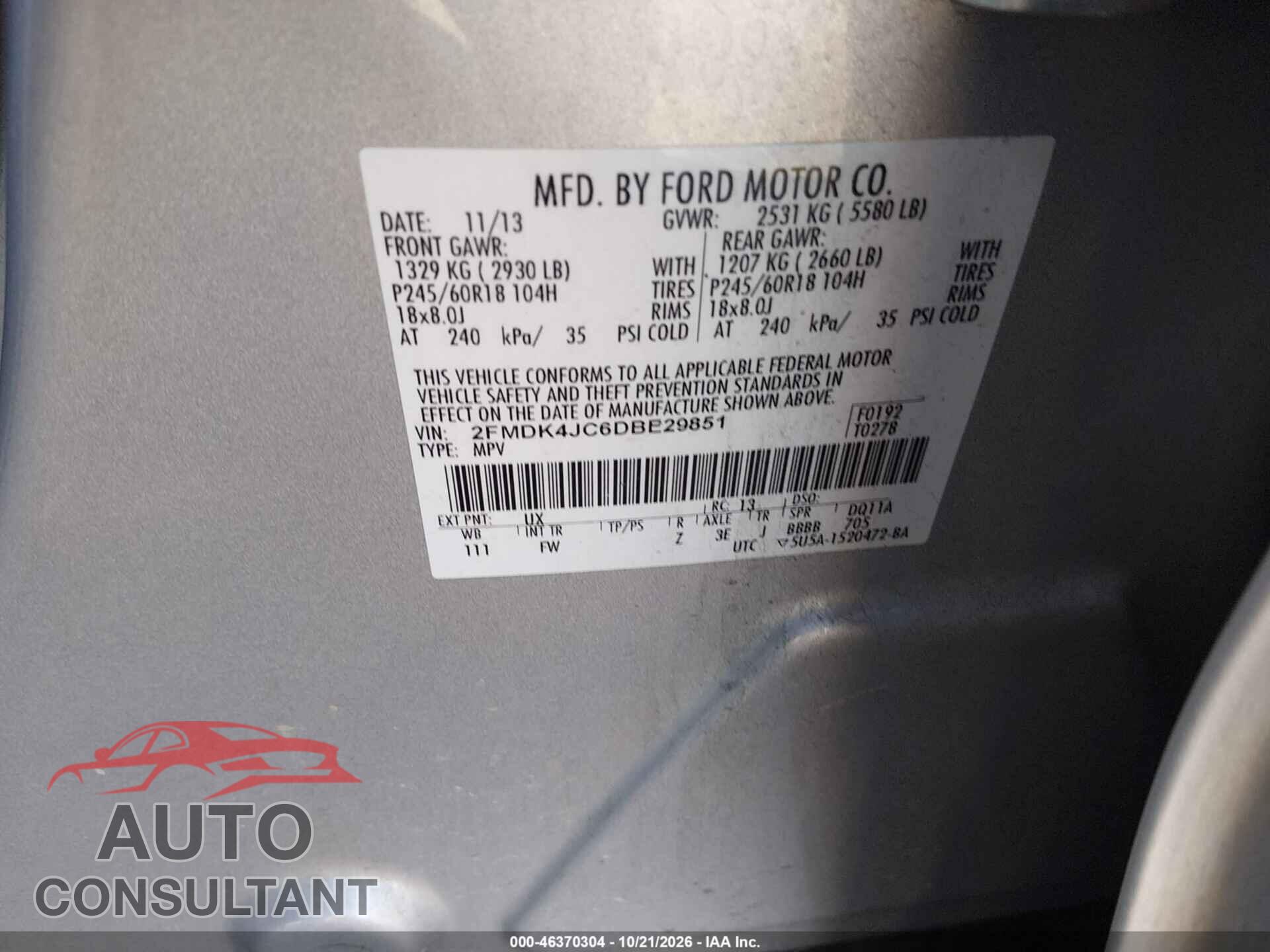 FORD EDGE 2013 - 2FMDK4JC6DBE29851