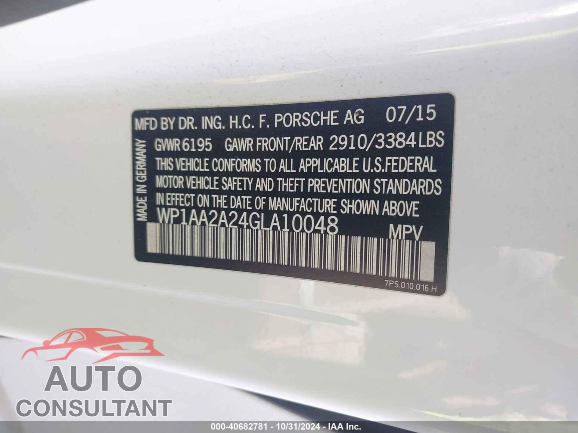 PORSCHE CAYENNE 2016 - WP1AA2A24GLA10048