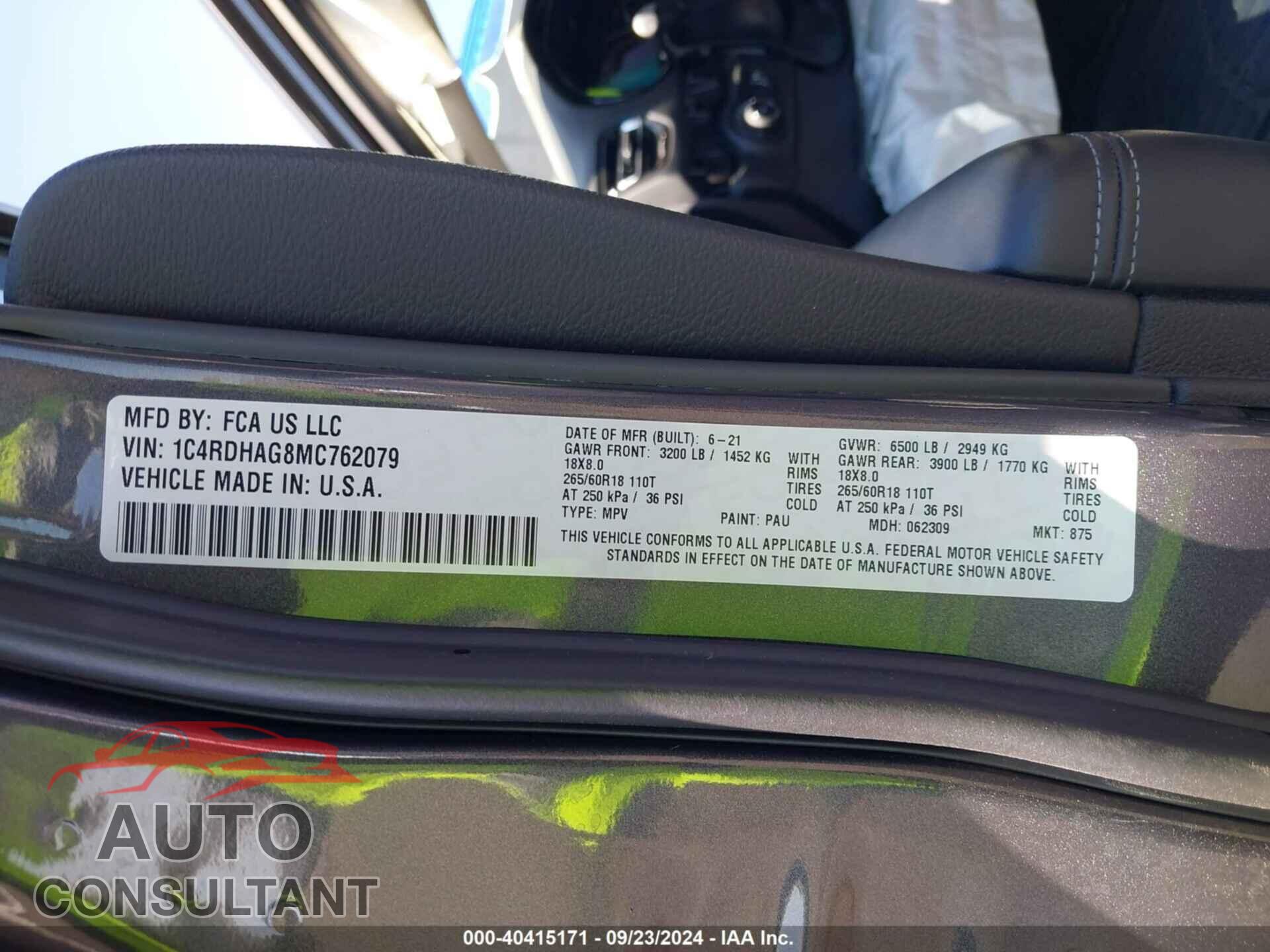 DODGE DURANGO 2021 - 1C4RDHAG8MC762079