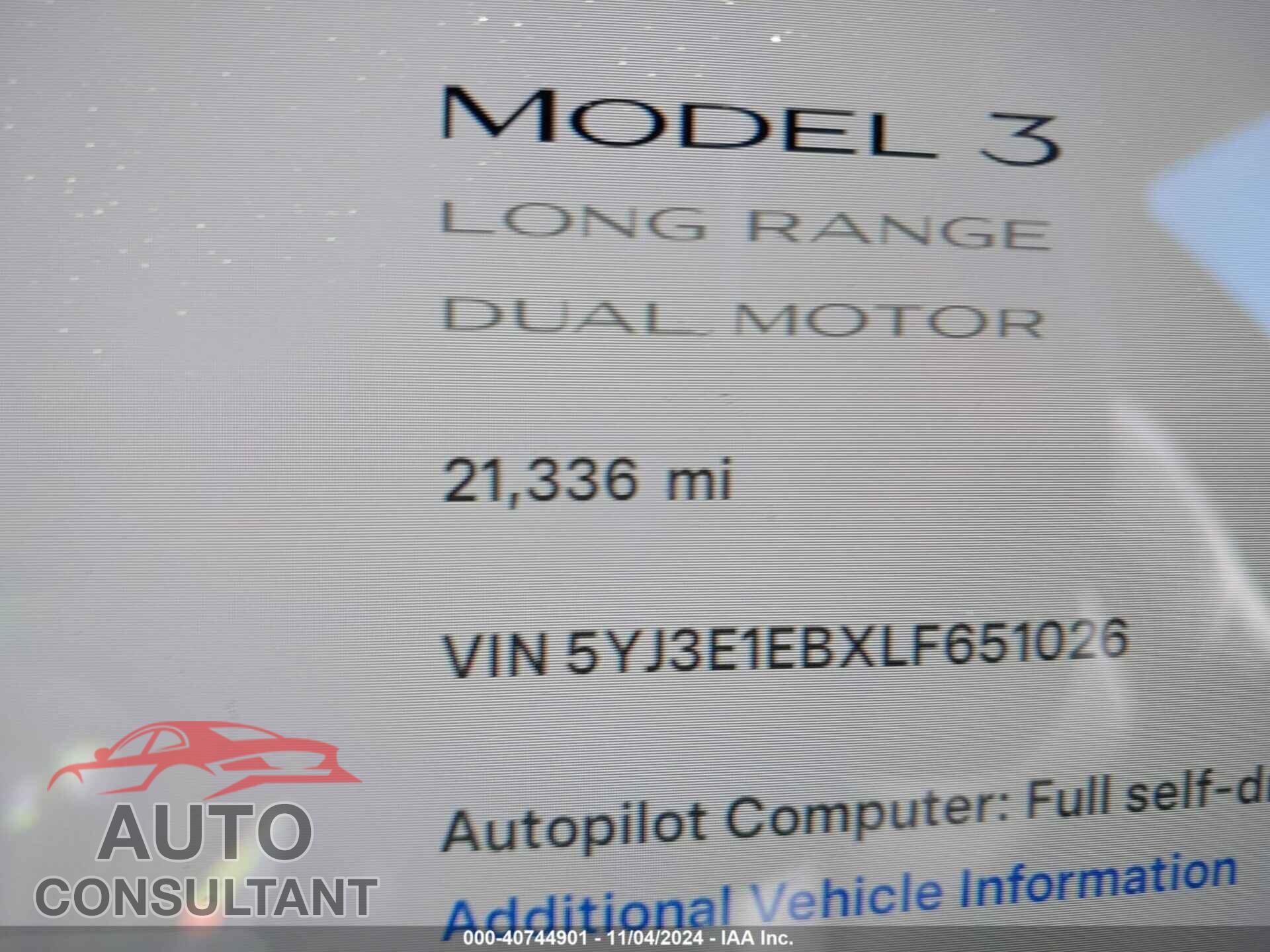 TESLA MODEL 3 2020 - 5YJ3E1EBXLF651026