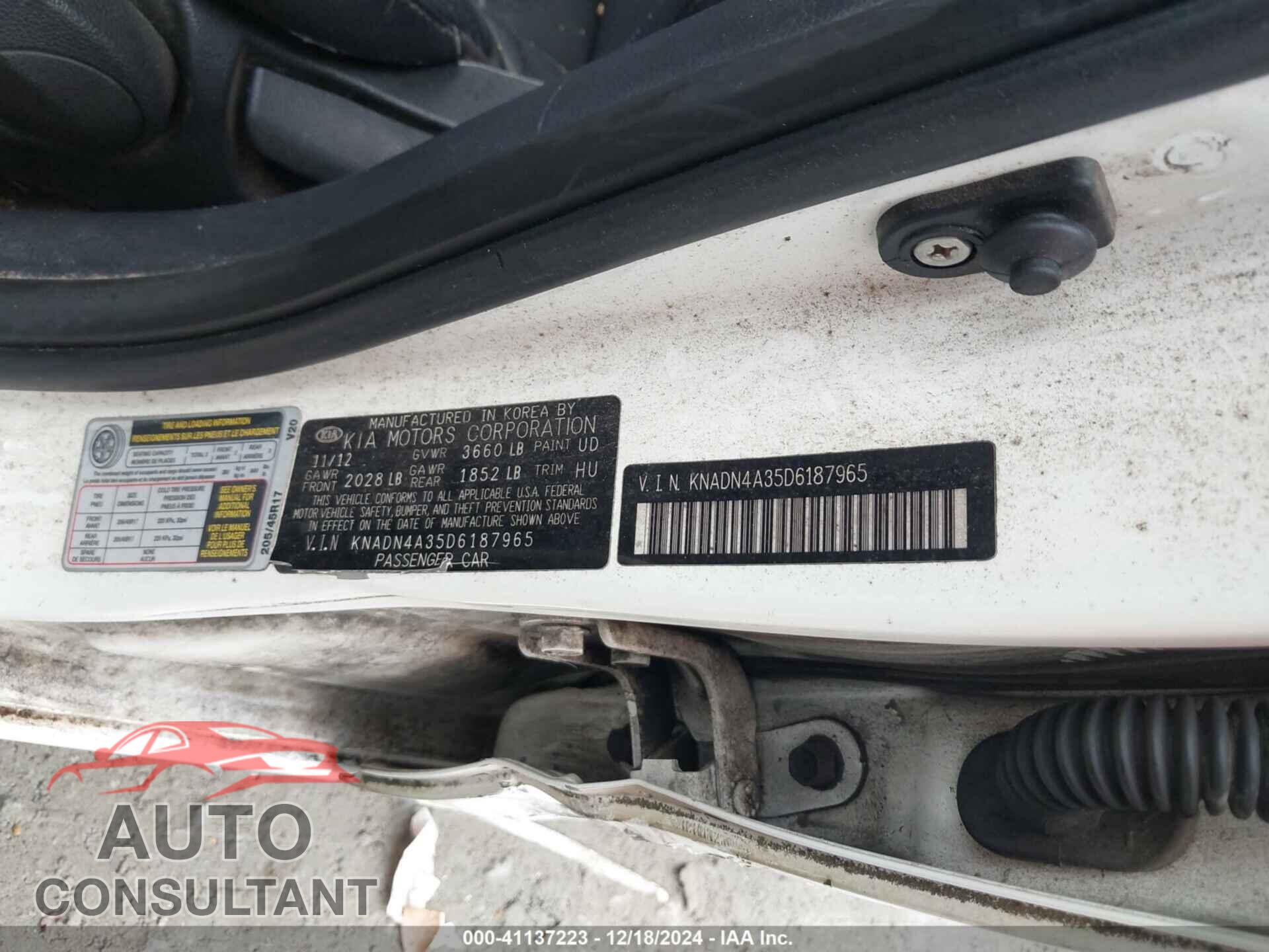 KIA RIO 2013 - KNADN4A35D6187965