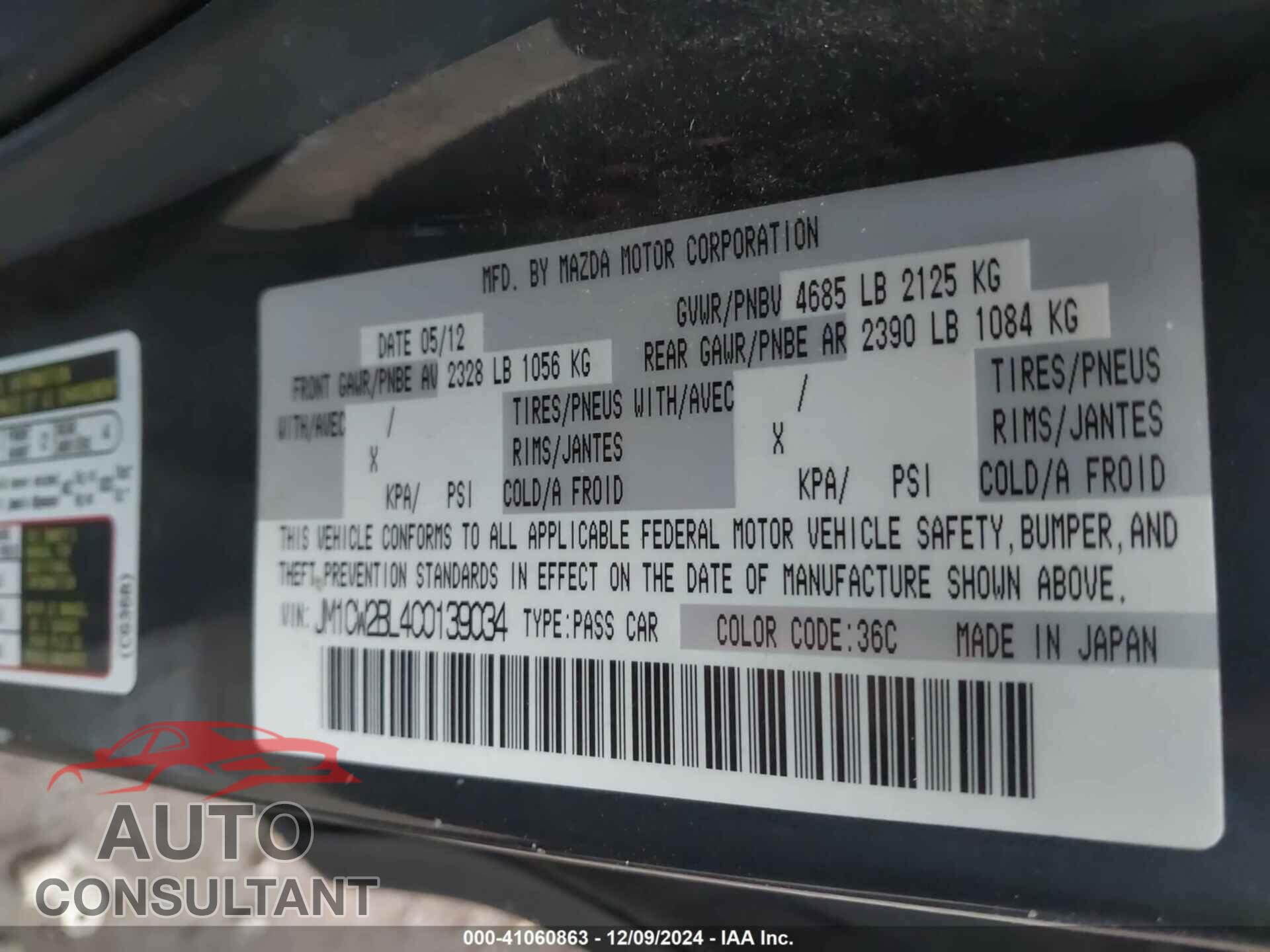 MAZDA MAZDA5 2012 - JM1CW2BL4C0139034