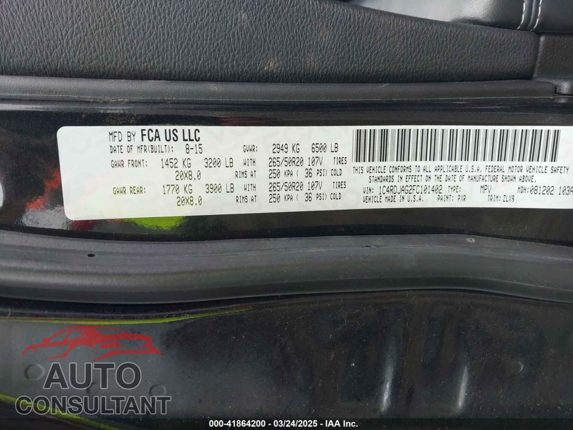 DODGE DURANGO 2015 - 1C4RDJAG2FC101402