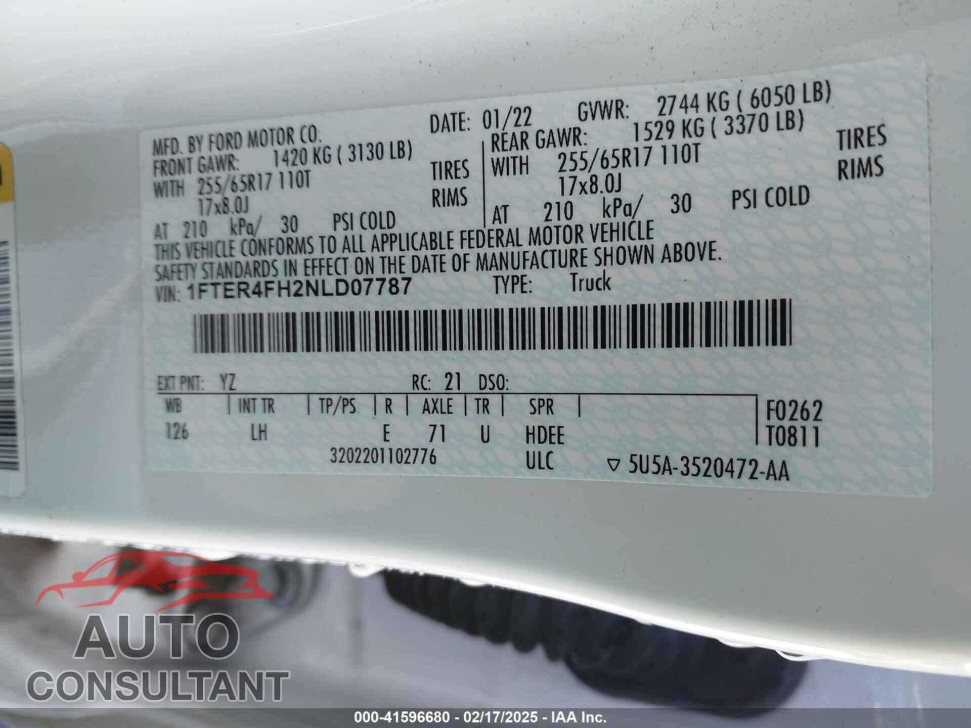 FORD RANGER 2022 - 1FTER4FH2NLD07787