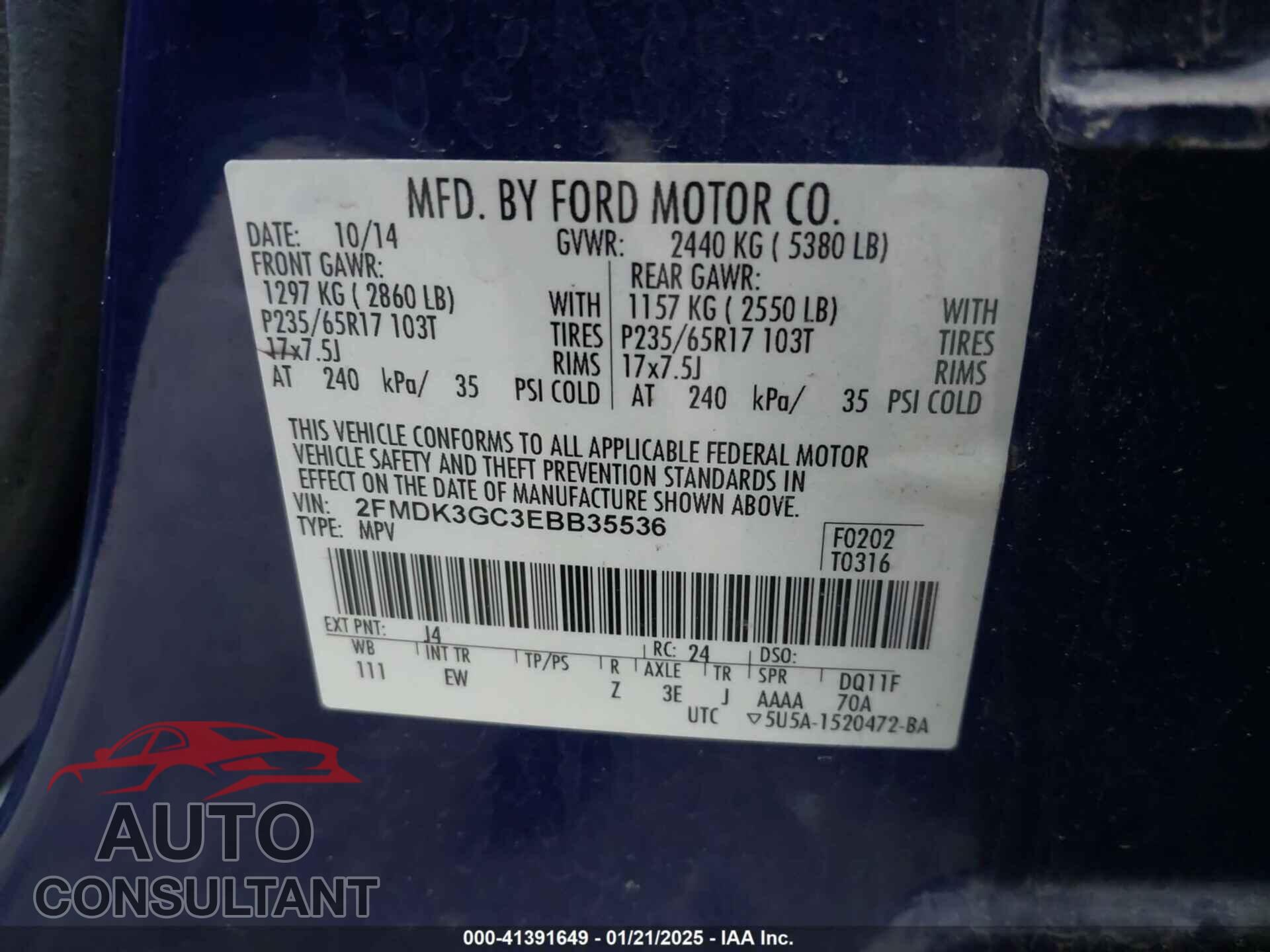 FORD EDGE 2014 - 2FMDK3GC3EBB35536