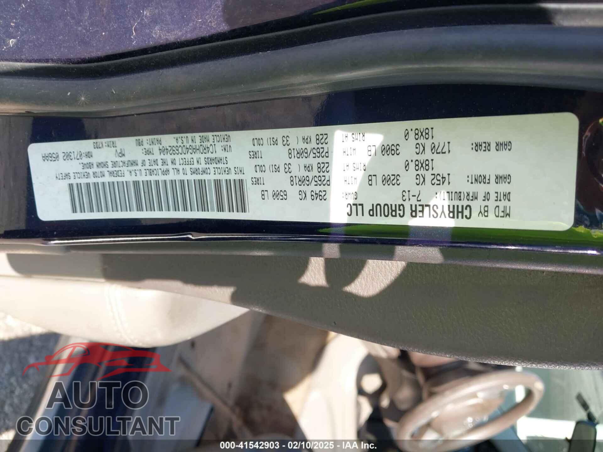 DODGE DURANGO 2013 - 1C4RDHAG4DC692404
