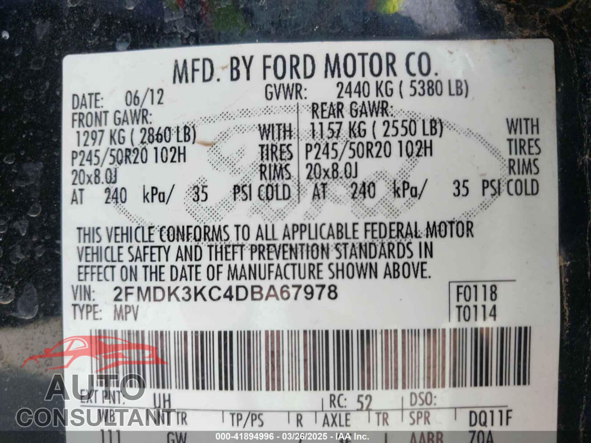 FORD EDGE 2013 - 2FMDK3KC4DBA67978