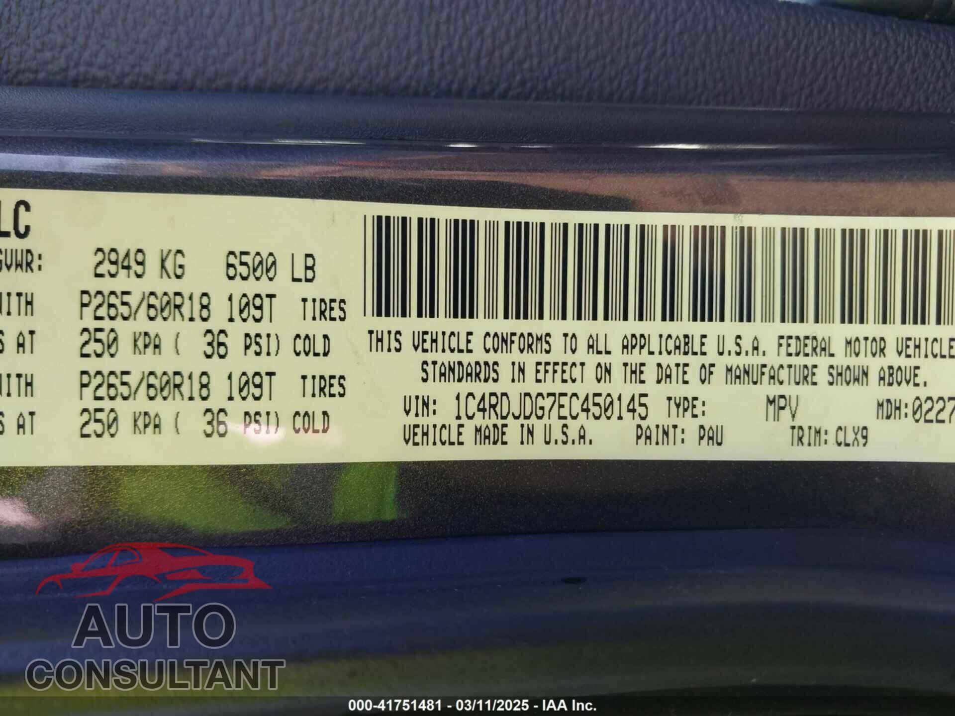 DODGE DURANGO 2014 - 1C4RDJDG7EC450145