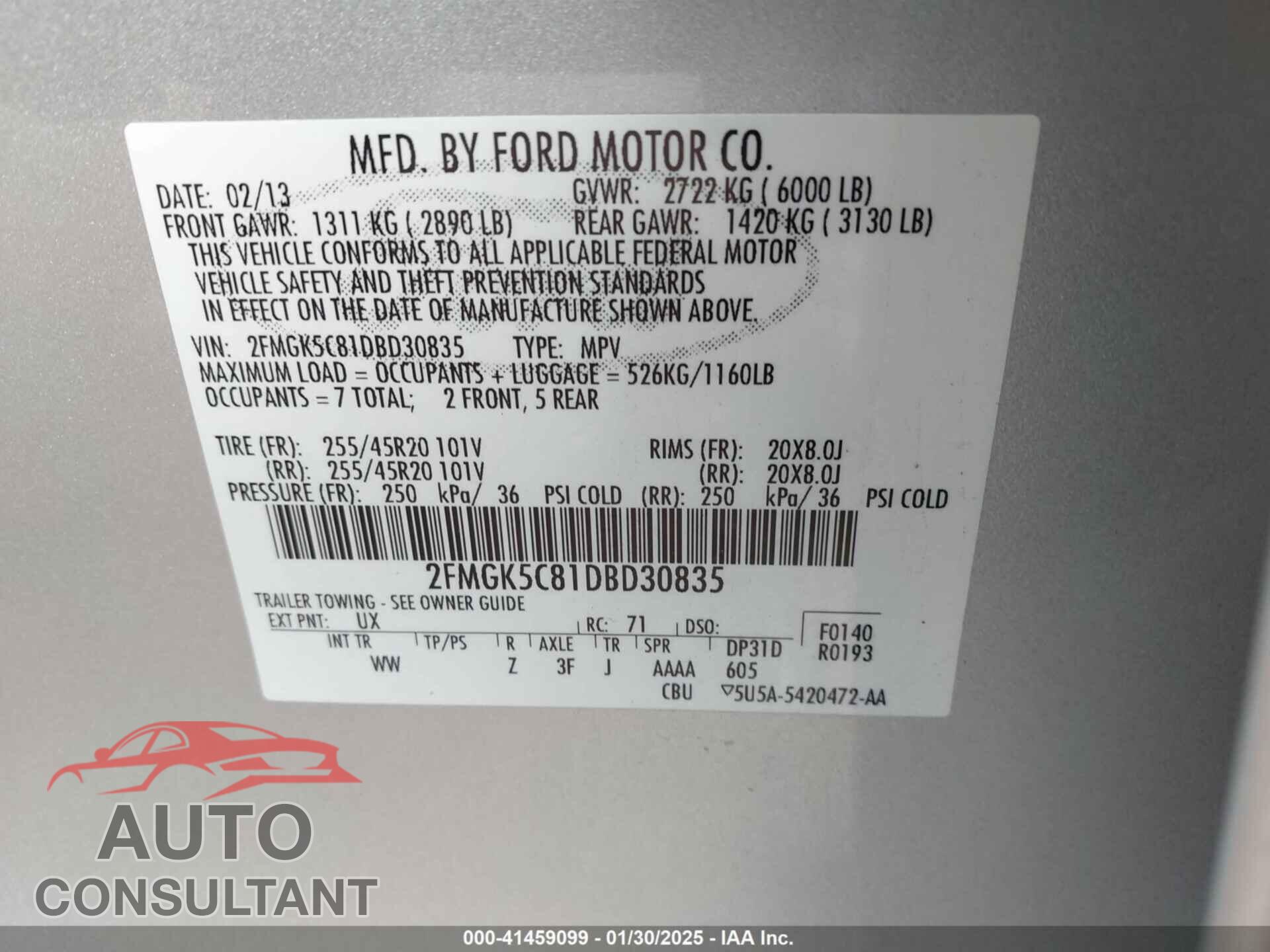 FORD FLEX 2013 - 2FMGK5C81DBD30835