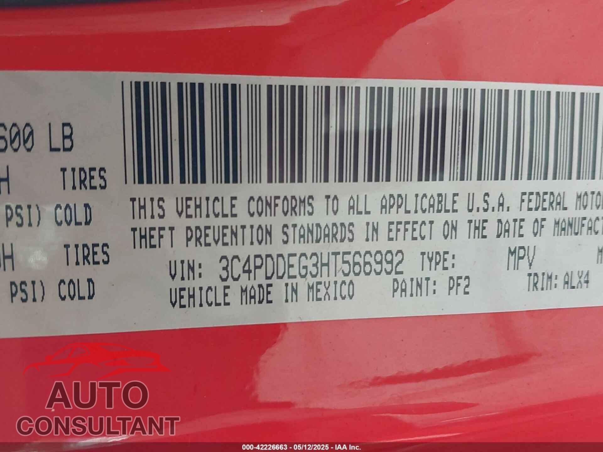 DODGE JOURNEY 2017 - 3C4PDDEG3HT566992
