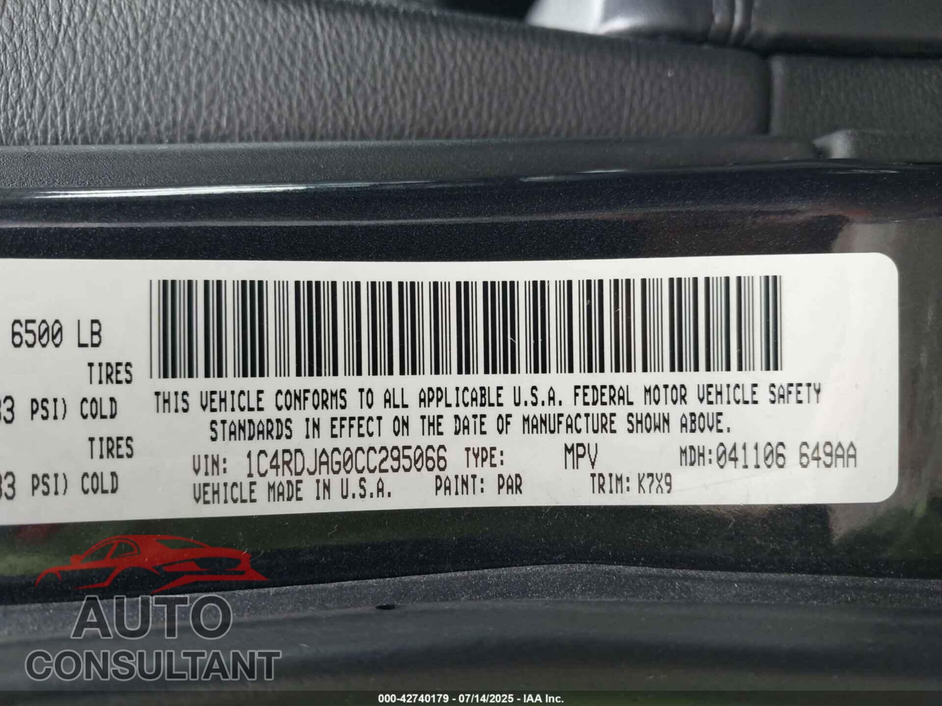 DODGE DURANGO 2012 - 1C4RDJAG0CC295066