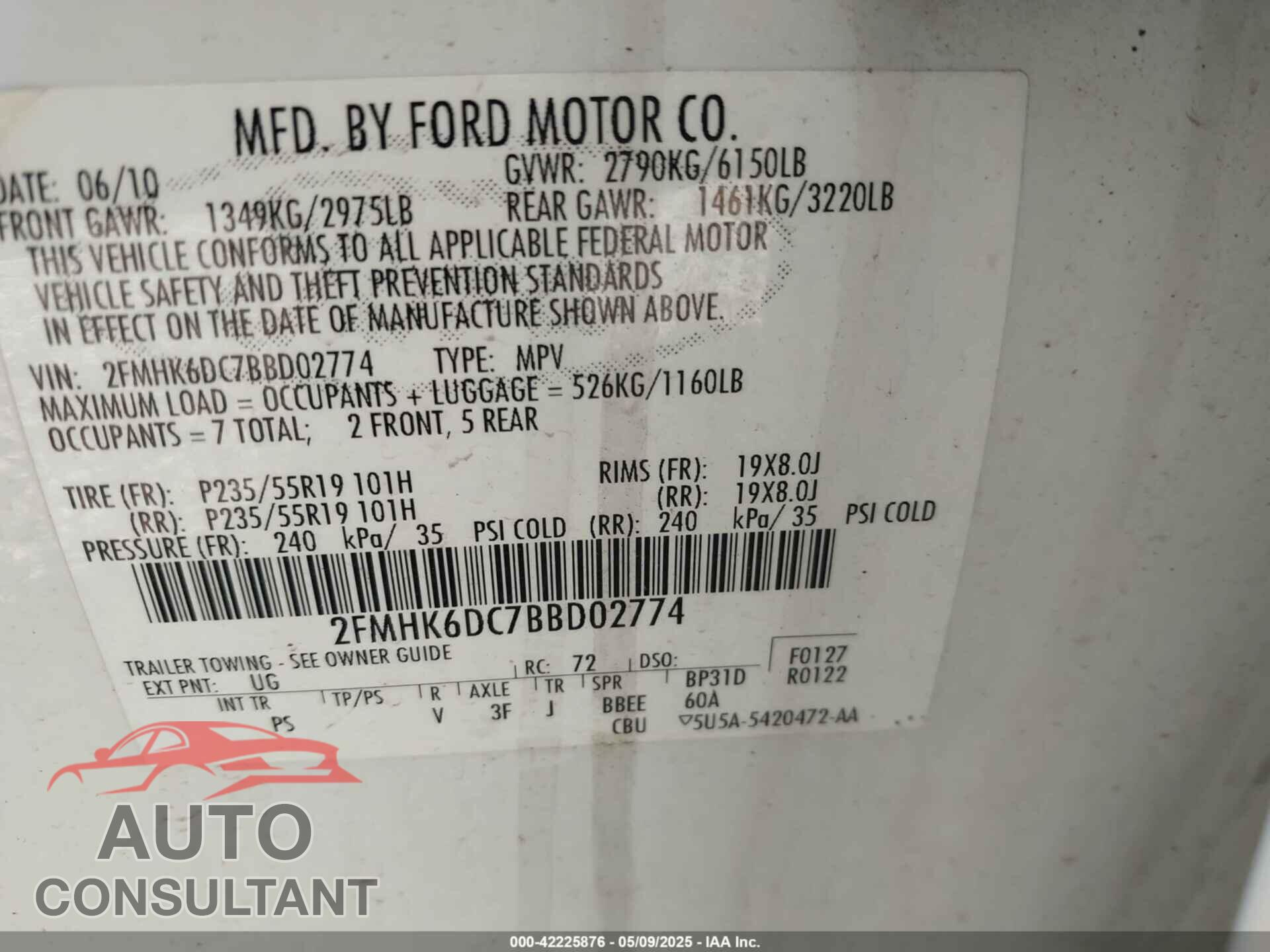 FORD FLEX 2011 - 2FMHK6DC7BBD02774