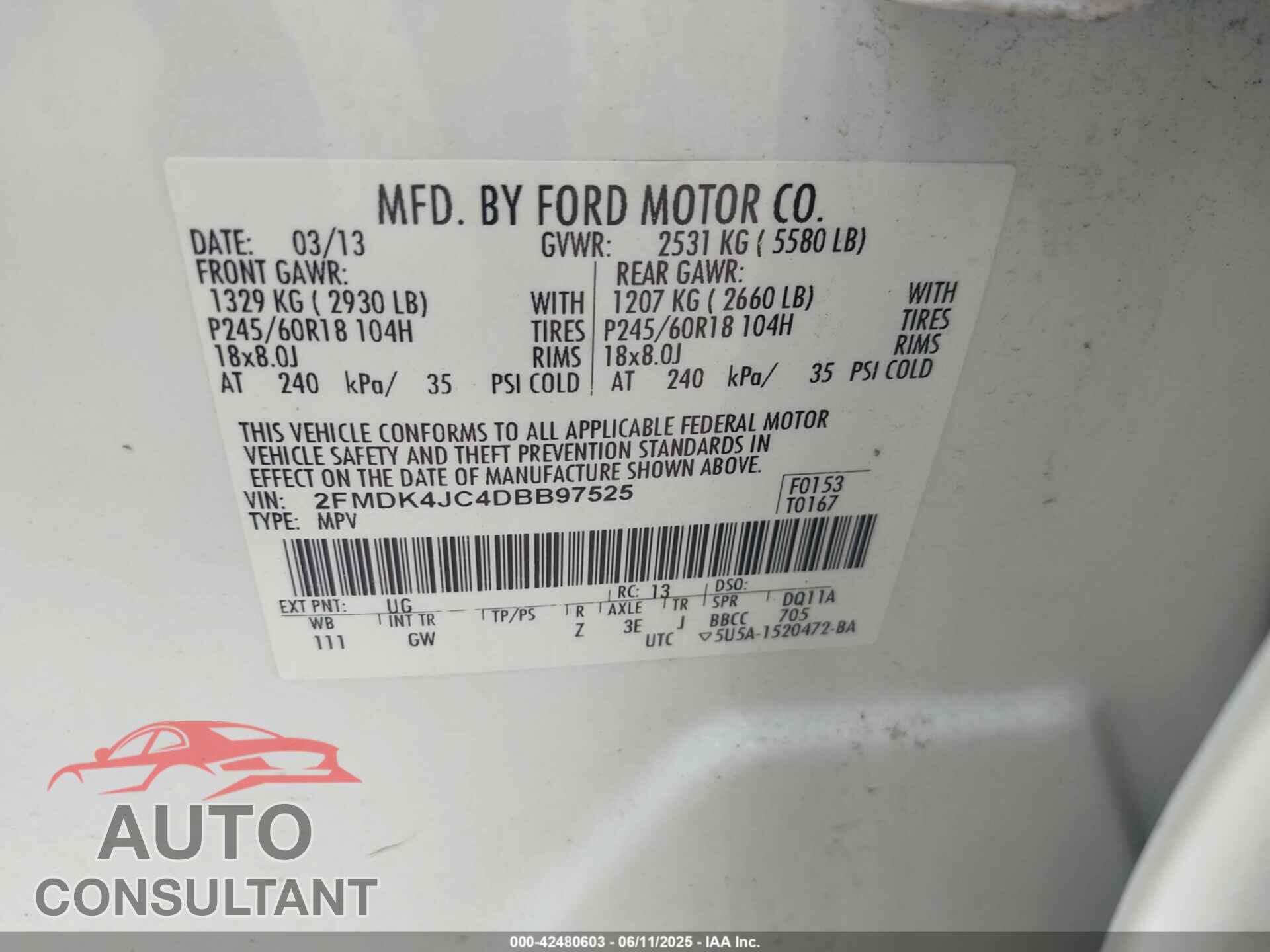 FORD EDGE 2013 - 2FMDK4JC4DBB97525