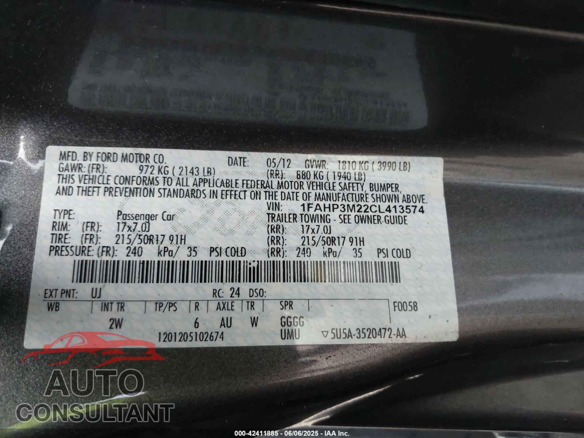 FORD FOCUS 2012 - 1FAHP3M22CL413574