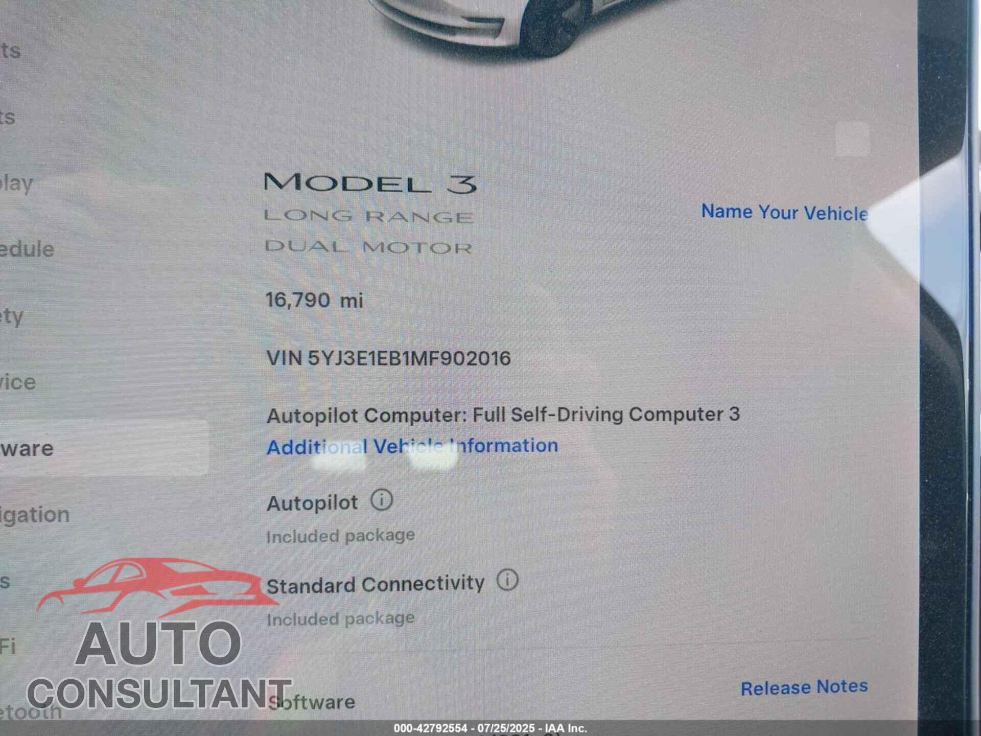 TESLA MODEL 3 2021 - 5YJ3E1EB1MF902016