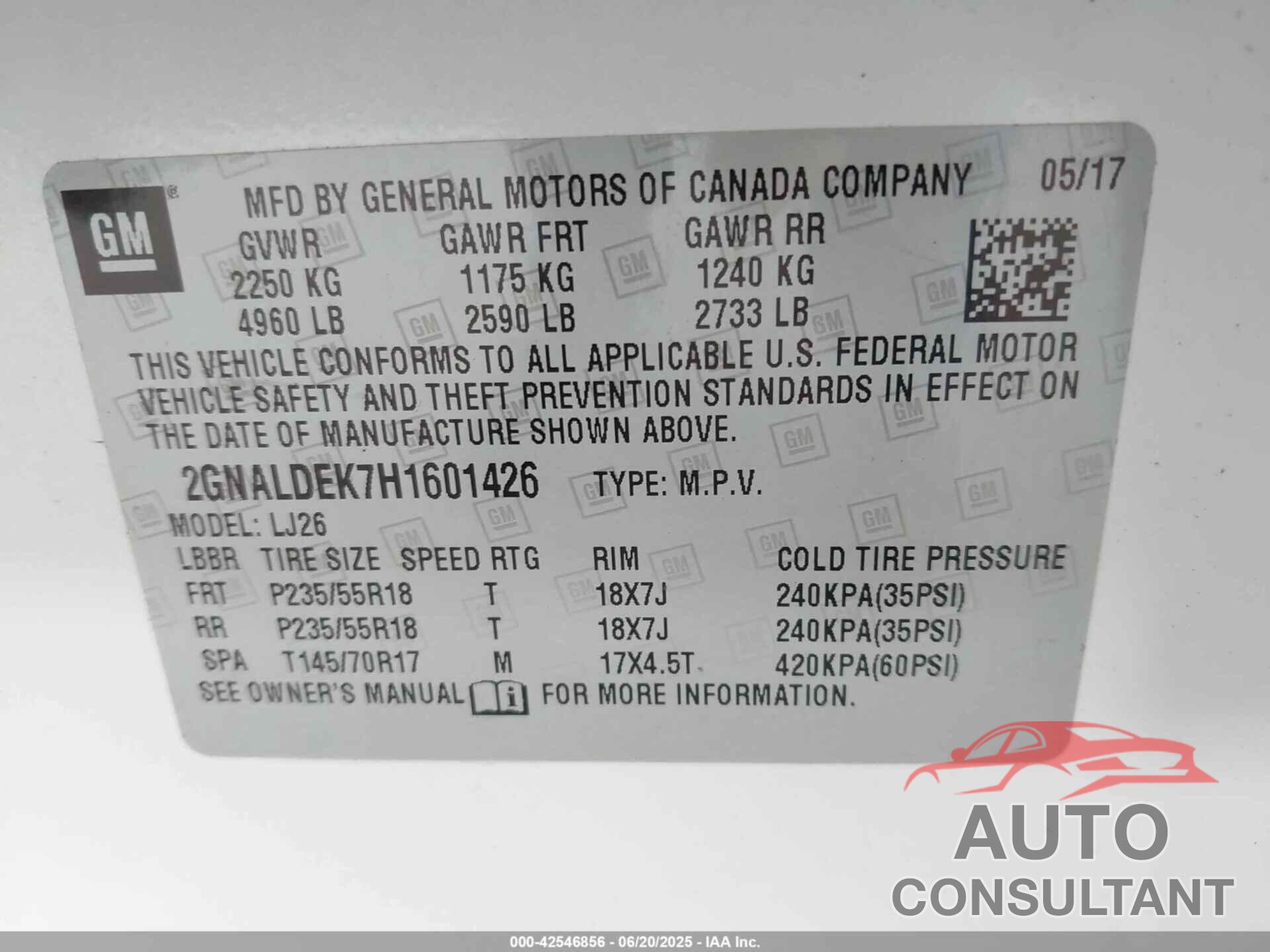 CHEVROLET EQUINOX 2017 - 2GNALDEK7H1601426